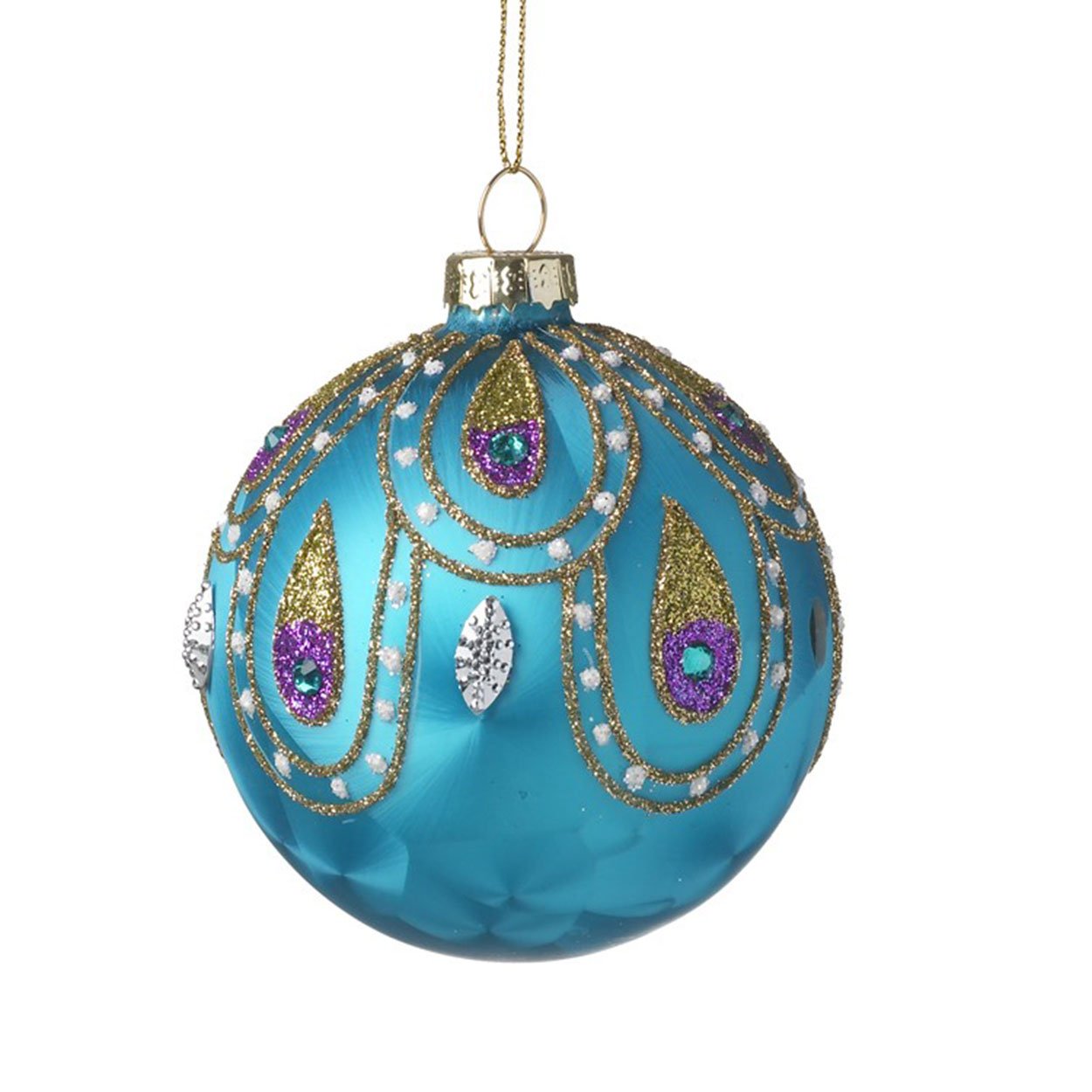 Heaven Sends Teal Glass Bauble With Peacock Feather Design