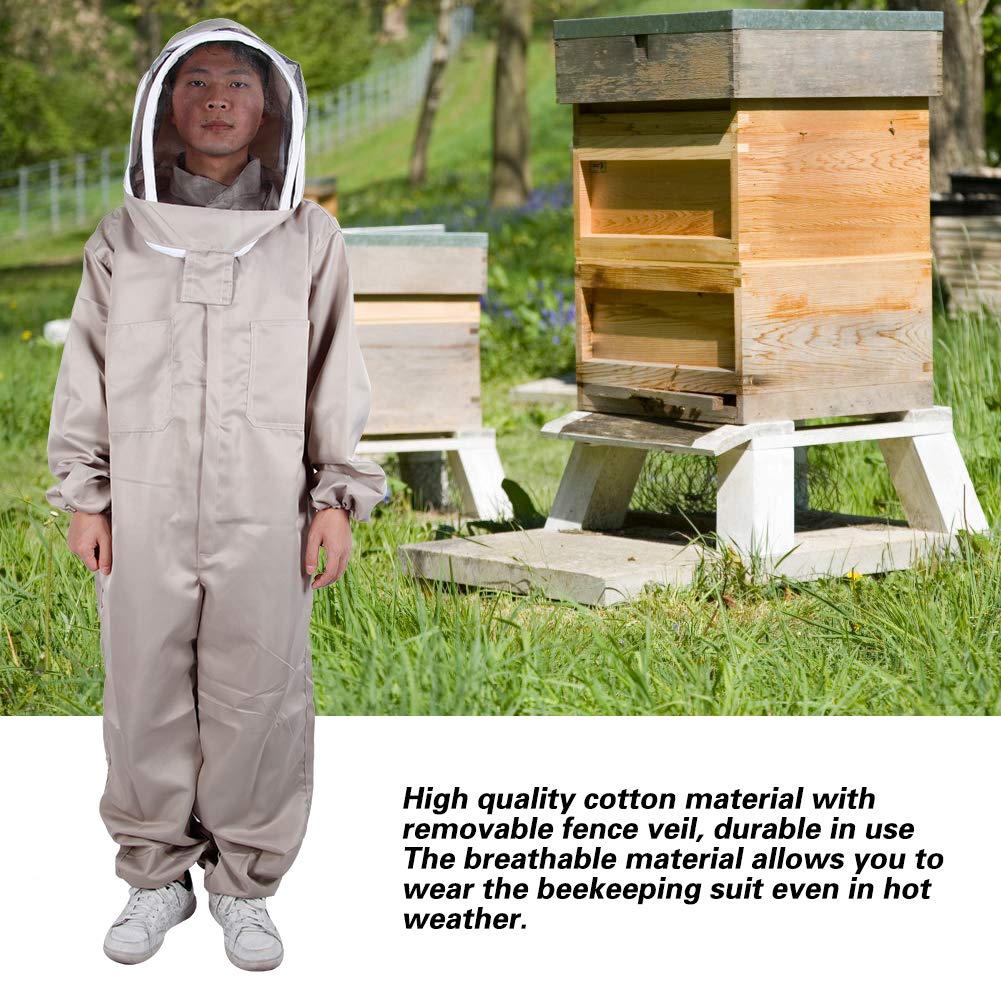 Traje de Apicultor con Capucha de una Pieza Berezo Protective Ropa Anti -Bee Equipo de Apicultura de algodón Duradero para apicultores Gris 180 190 cm