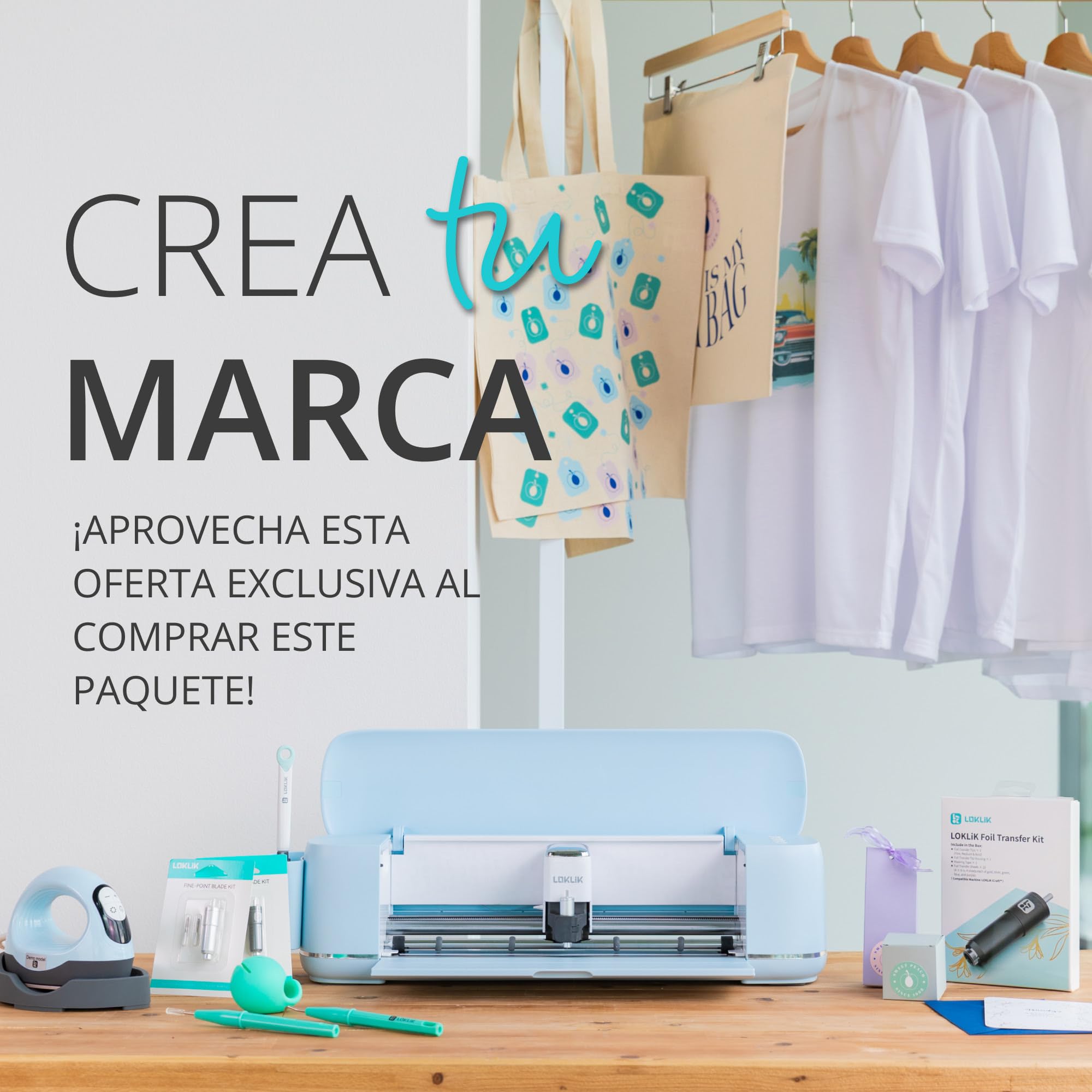 LOKLiK Design Bundle: Lanza Tu Marca con la Mini Prensa Térmica y la Máquina de Corte iCraft. Personaliza Telas, Objetos y Textiles como Camisetas, Bolsos, Tazas y Suéteres