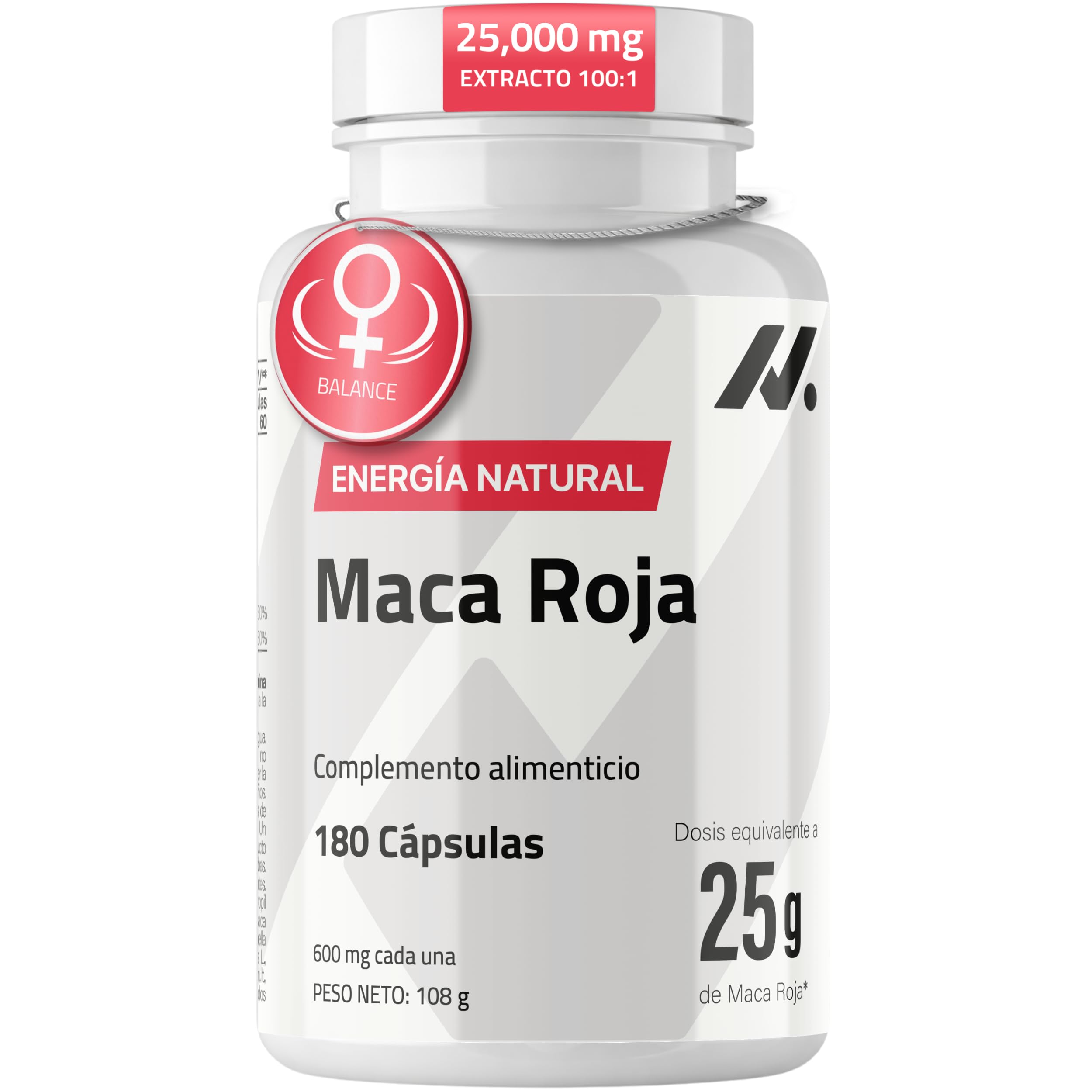 Maca Roja Mujer con Salvia, Fenogreco y Damiana - Apoyo Hormonal Femenino, Energía y Bienestar - 25.000 mg Equivalentes de Maca Roja en Polvo - 180 Cápsulas, 60 Dosis - Nyvos