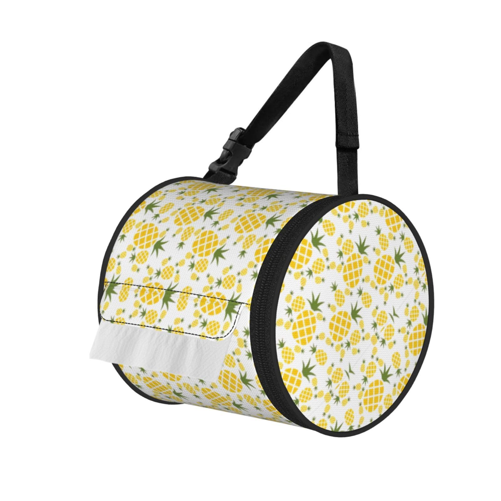 Pineapple. (2) Printed Toilet Paper Holder Bag, Adjustable Strap Roll Paper Organizer for Car Kitchen Outdoor