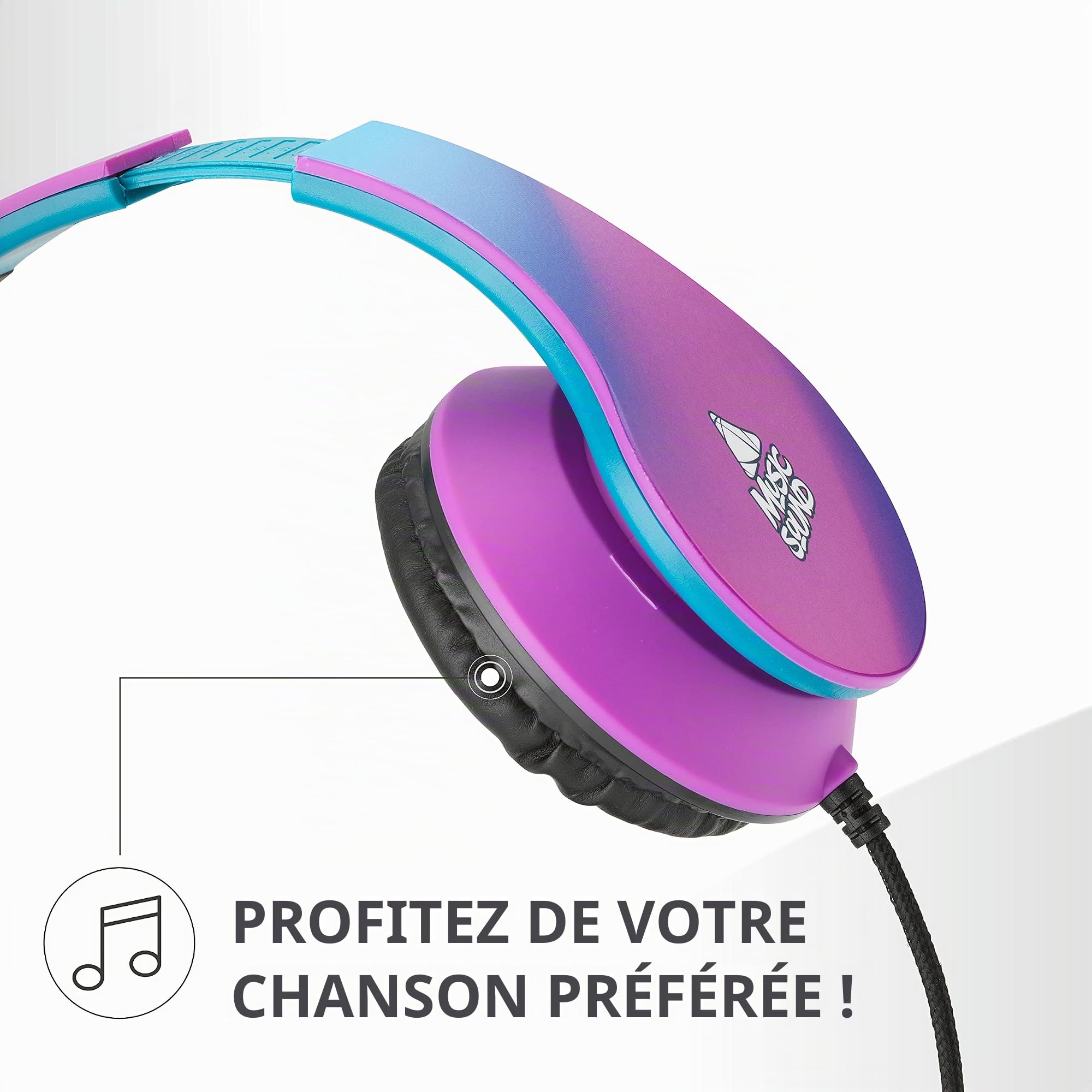 Music Sound | Casque Fil Fantasy | Casque Supra-auriculaire à Arceau Extensible et Repliable avec Câble Anti-nœuds 1,2 m - Connecteur Jack 3,5 mm - Fantasy “Violet”