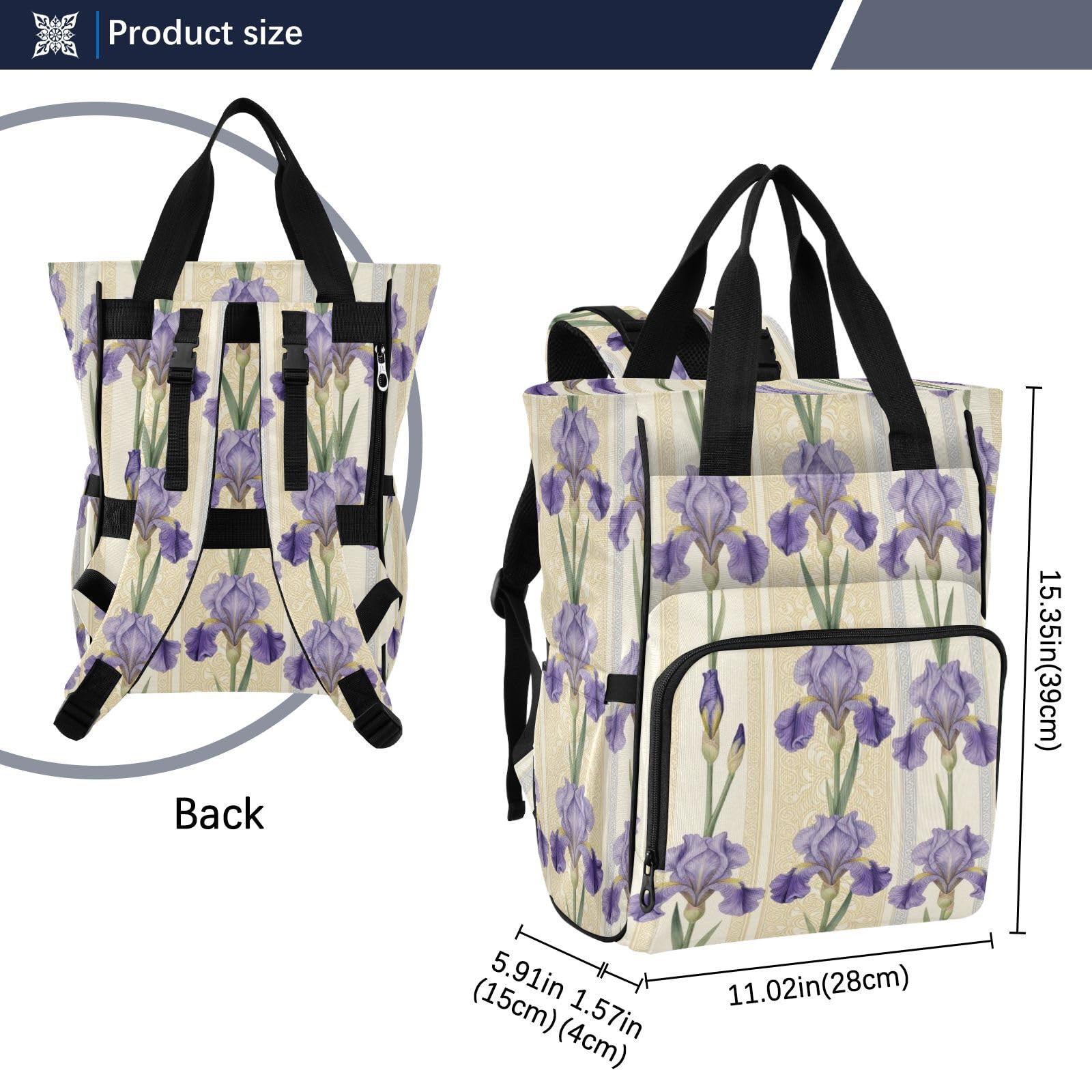 Baby Girl Boy Borsa per pannolini per papà mamma vintage viola iris fiore