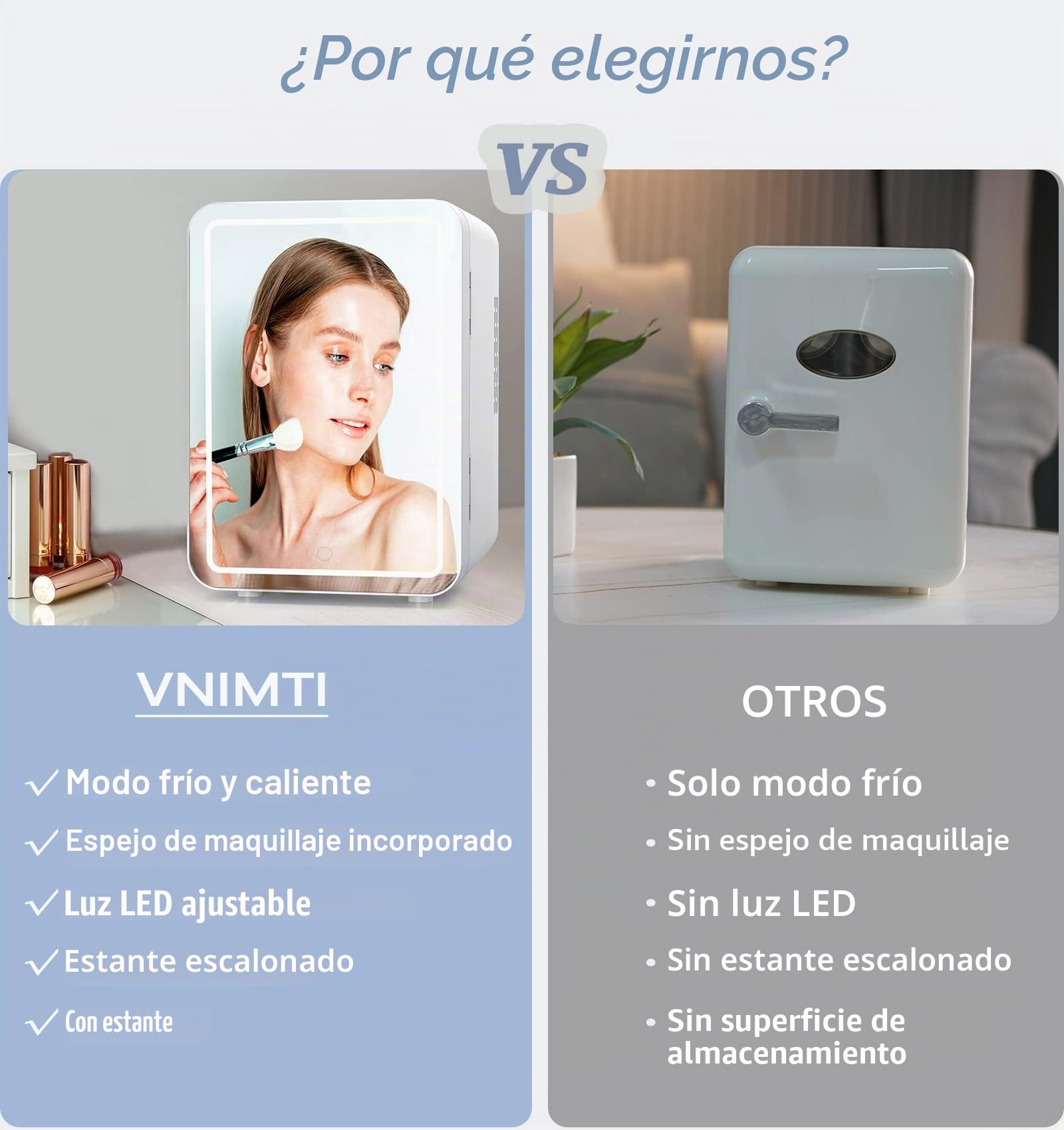 VNIMTI Mini Nevera Cosmeticos 4L, Frigorífico Mini Portátil, Pequeño Nevera con Espejo, 12V/220V, Enfriar y Calentar, Nevera Skincare para Dormitorios, Coche, Oficinas (4L-Blanco)
