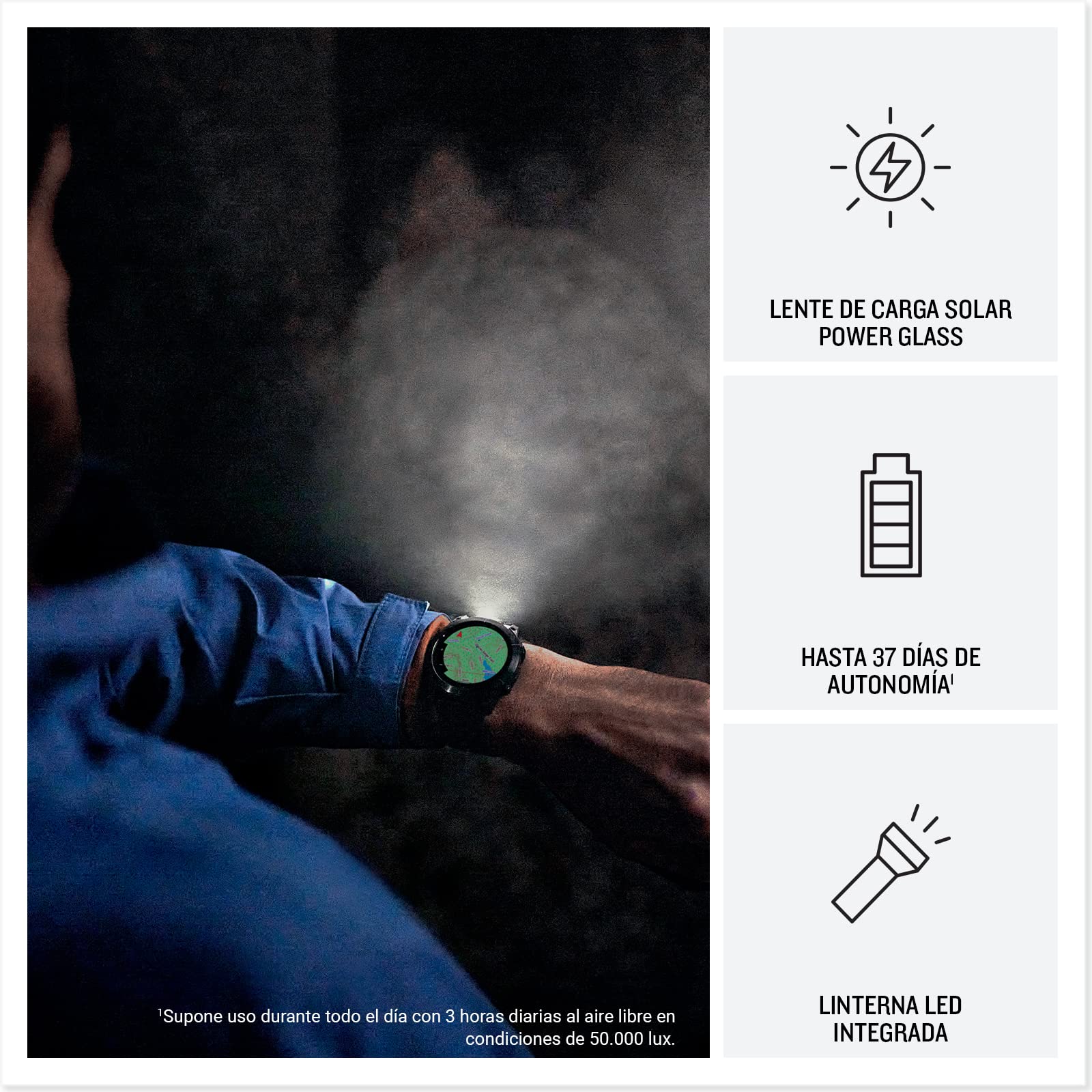 Garmin fēnix ​​7X Pro Solar, Reloj GPS Multideporte con Carga Solar, Pantalla táctil, Linterna LED, frecuencia cardíaca, mapas, música y 37 días de batería, Negro