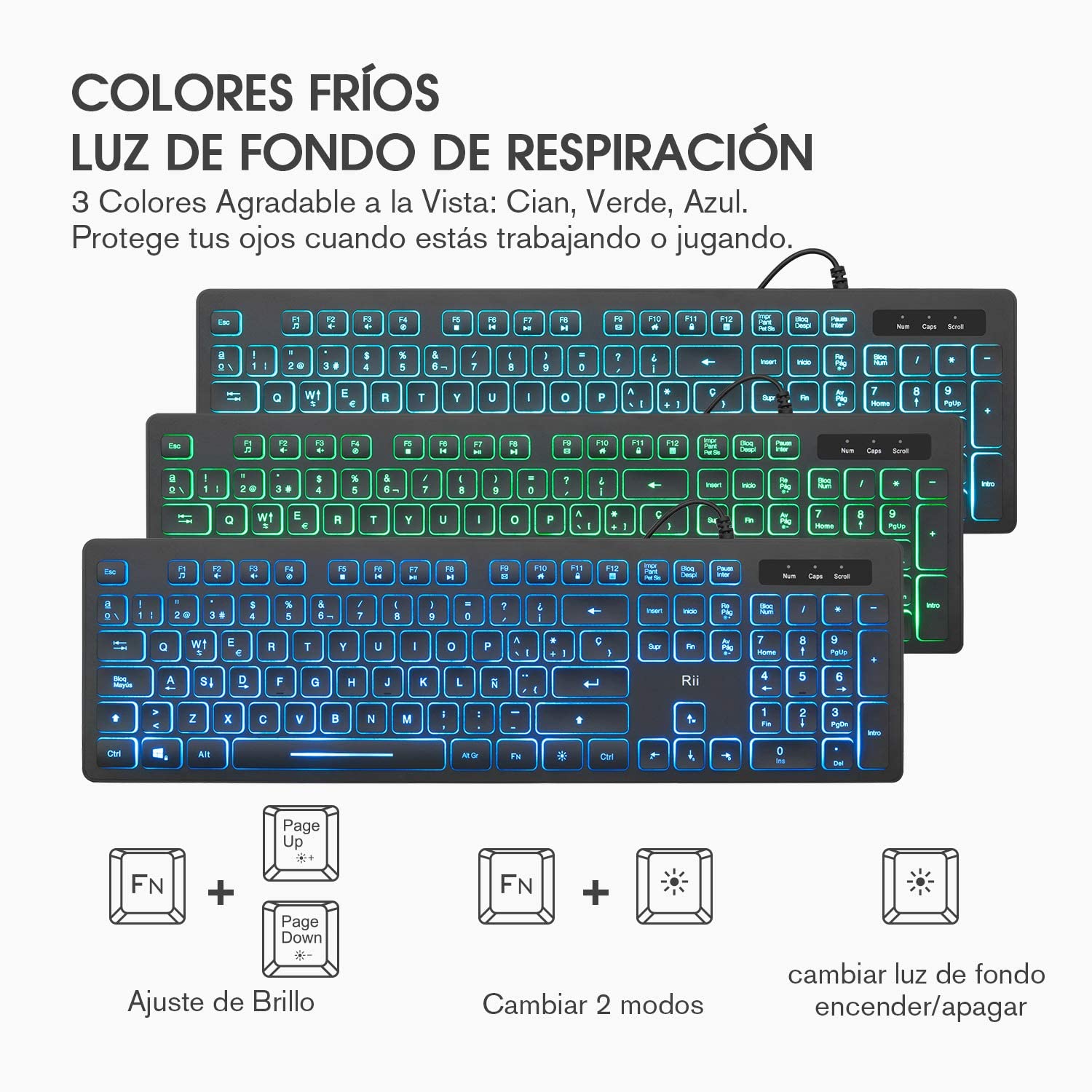 Rii Rk105 RGB Teclado y Ratón Retroiluminado con Cables ,Pack de teclado y ratón para gamers para PC Gamers, Oficina, Diseño Gráfico