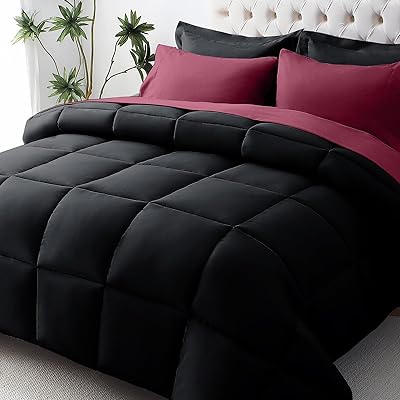 JOLLYVOGUE Queen Comforter Set, Ultra-Soft Bed in a Bag Queen Size 7 Pieces, Oeko-TEX Certified Bedding Set with Down Alternative Comforter, Sheets, Pillowcases & Shams, Black