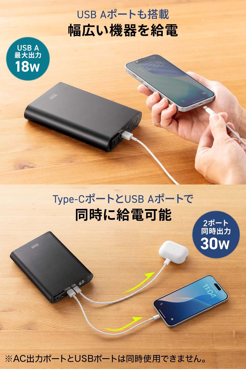 Amazon | サンワダイレクト ポータブル電源 小型 13200mAh AC 100V