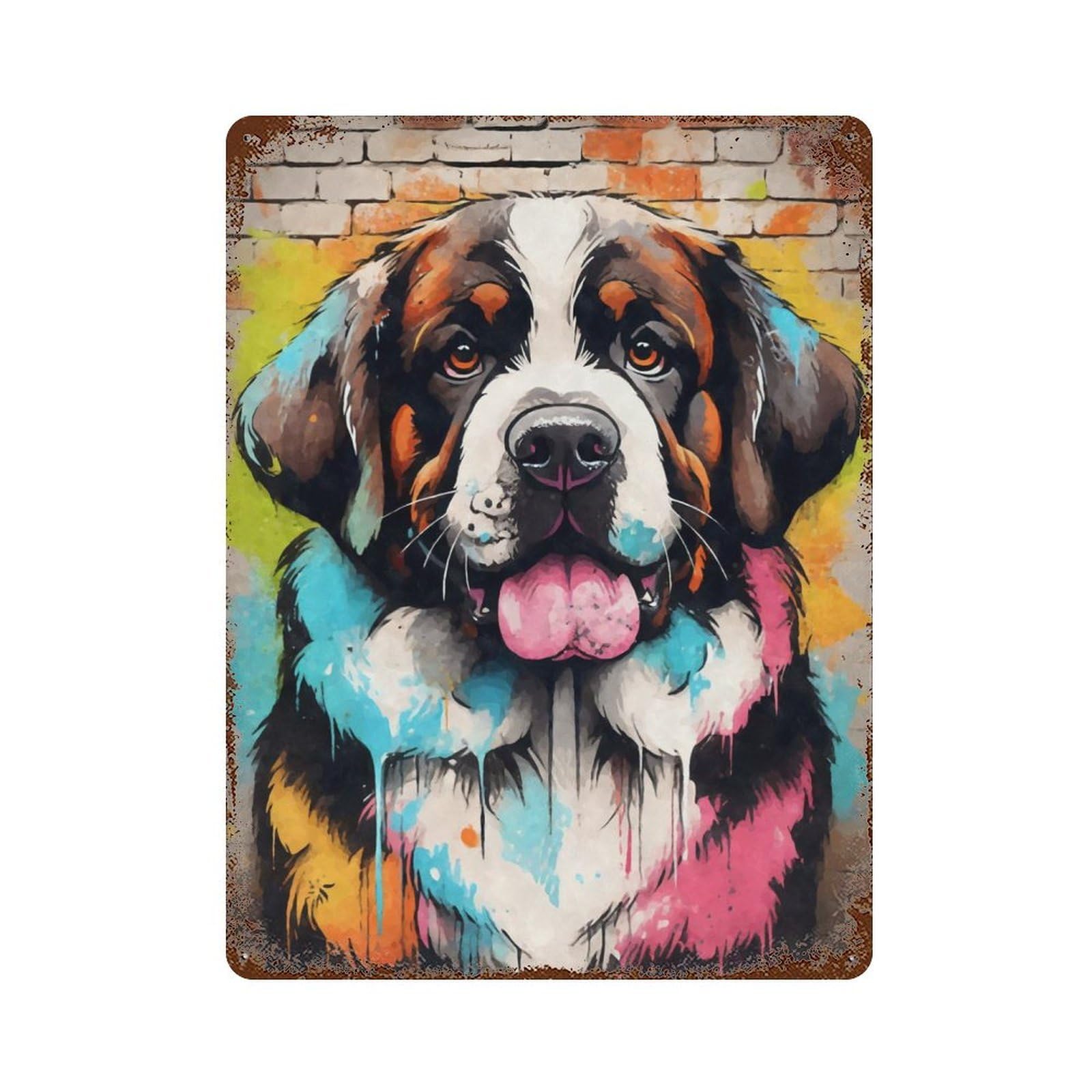 Garage Style Saint Bernard Dog Graffiti Vintage Rust Metal Sign 15.7"x11.8", Rustic Home Decor for Bar And Workshop