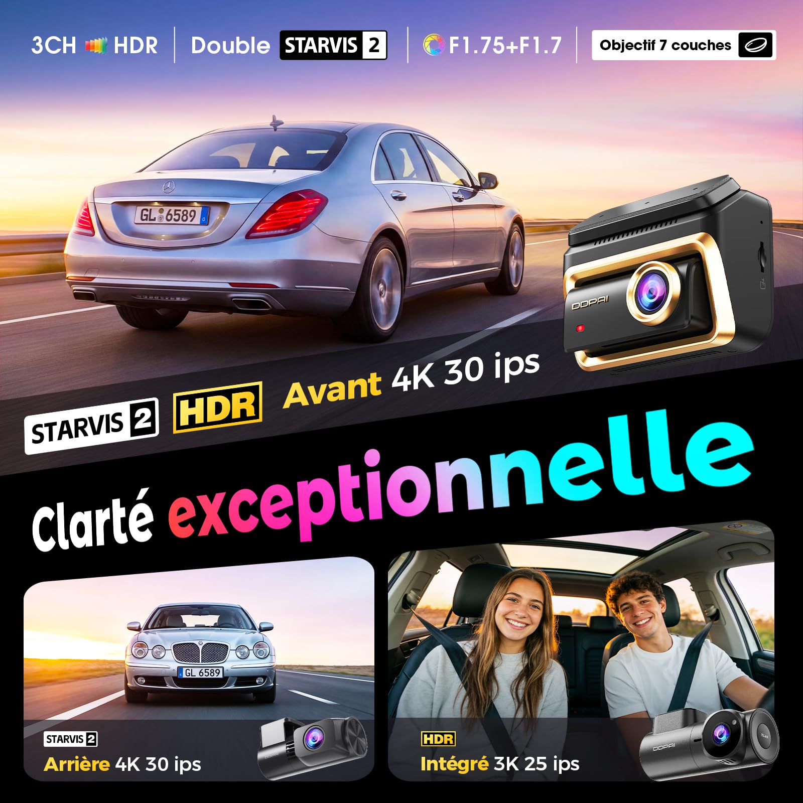 DDPAI Z90 Master 3 Kanal Dashcam Vorne Hinten Innen(4K+4K+3K),Dual STARVIS 2 IMX678 3 HDR Dashcam Voiture,64GB EMMC+128GB Karte Dash Cam, inkl.CPL, Nacht, GPS/ADAS/KI,WLAN, 4G LTE,24h Parkwache,IPS 3"