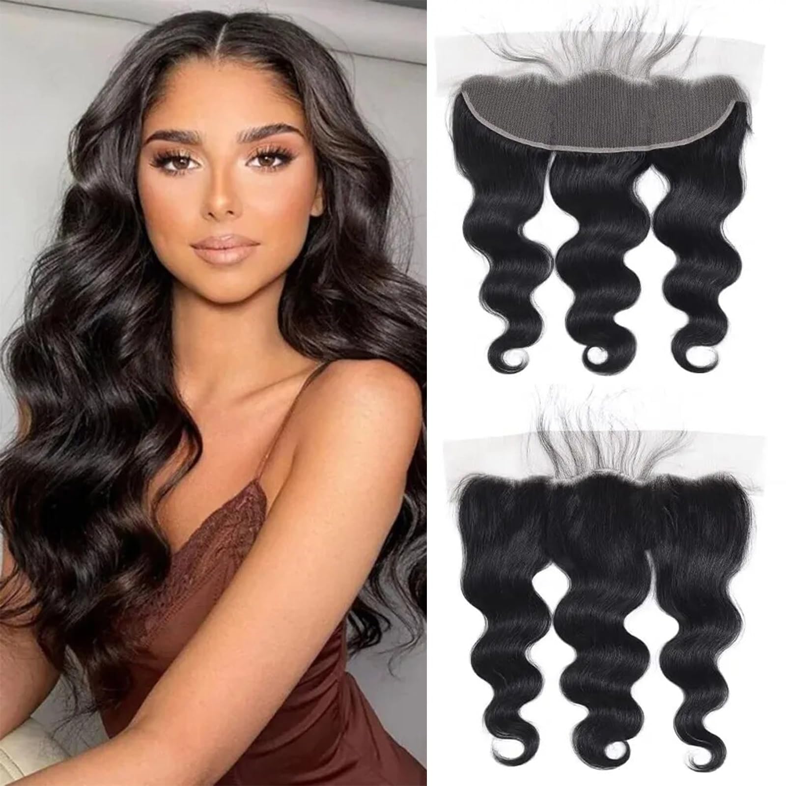 DUAUJUIU 13x4 Lace Frontal Human Hair Body Wave Lace Frontal Transparent Lace Closure Human Hair Frontal Closure 13x4 Pre Plucked with Natural Hairline Ear to Ear Brazilian Hair for Women 10 Inch