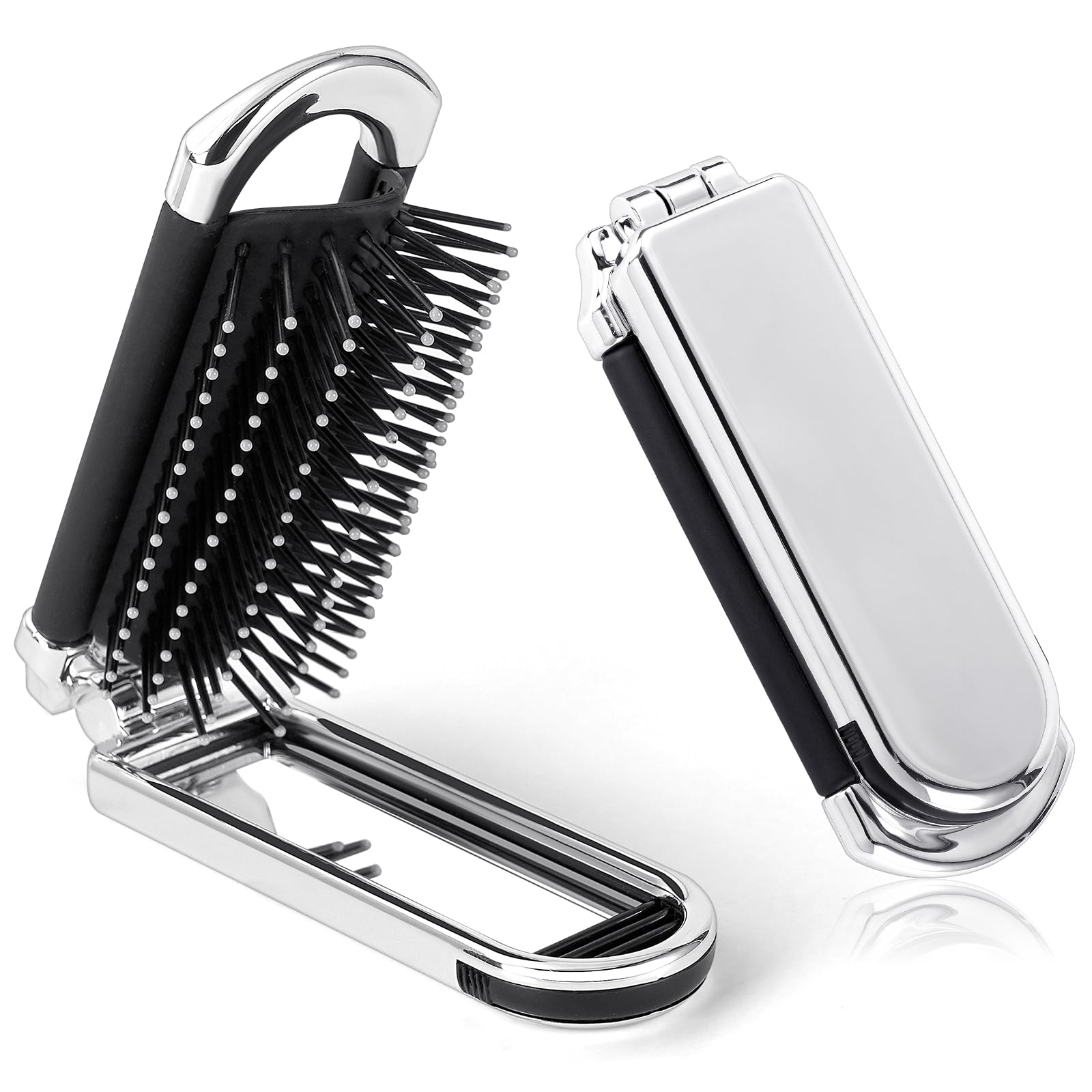 OSDUE Cepillo de Pelo de Viaje Con Espejo,Compacto Cepillo de Pelo Plegable con FuncióN de Masaje,Mini Bolsillo Cepillo de Viaje para Gimnasio, Viajes, Herramientas de Peinado（Espejo Removible）