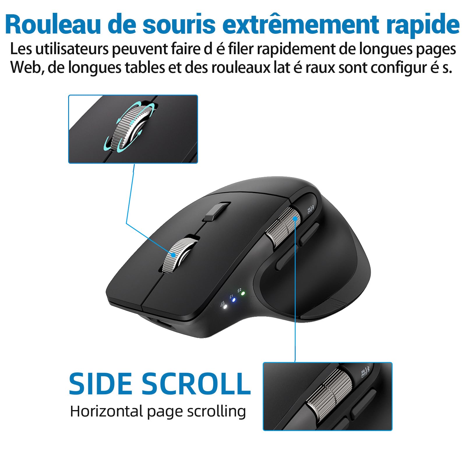 INFINMIND L551 Pro+ Souris sans Fil, Souris Bluetooth programmable, Design Silencieux Multi-appareils avec molette Pouce