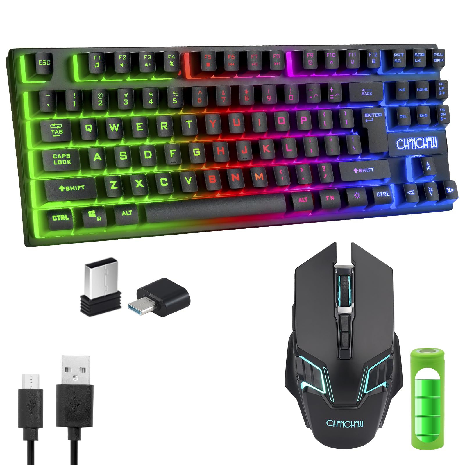Wireless Gaming Keyboard and Mouse Combo Rechargeable 87 Key LED Light Up Ergonomic Gaming Mice Keypad Backlit 2.4g Gamer Mouse and Key Board for Xbox PS4 PS4 PC Laptop (local, black combo)