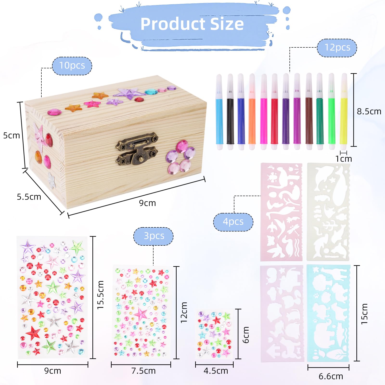 GOEDCH 12 Stück Mini Schatztruhen Aus Holz - DIY Bastelset Mit Aufklebern