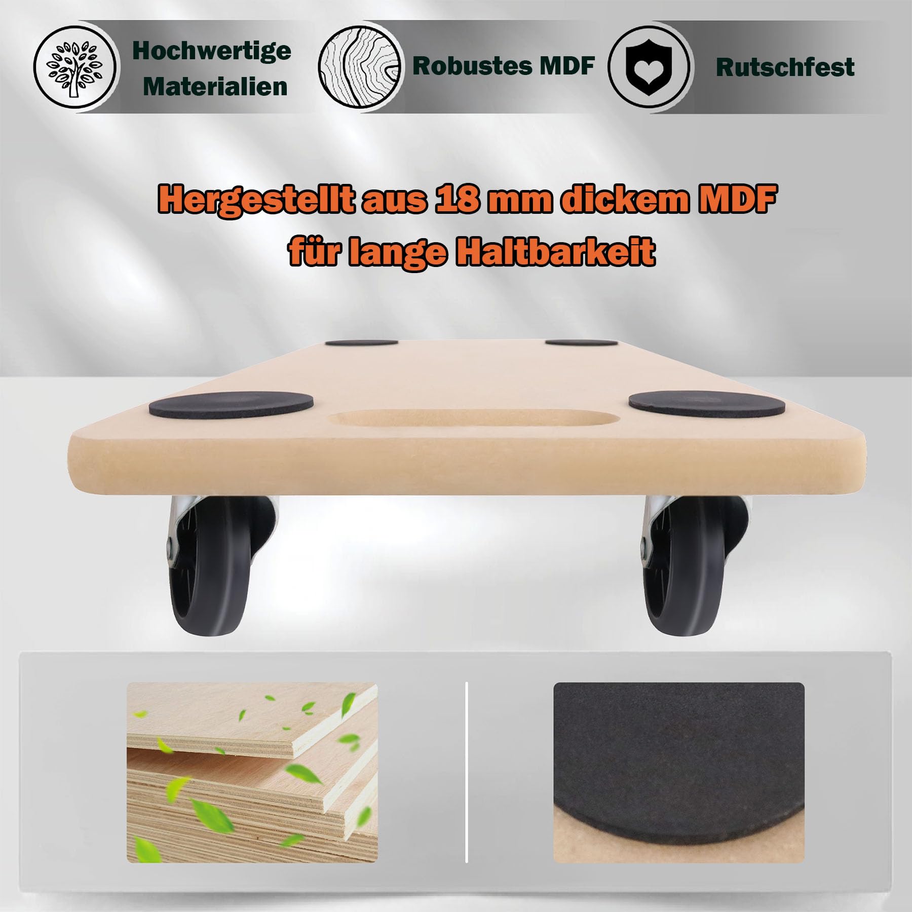 Froadp 2 rotelle per il trasporto, 580 x 290 x 108 mm, con cuscinetti in gomma, per il trasporto di mobili, portata max. 200 kg