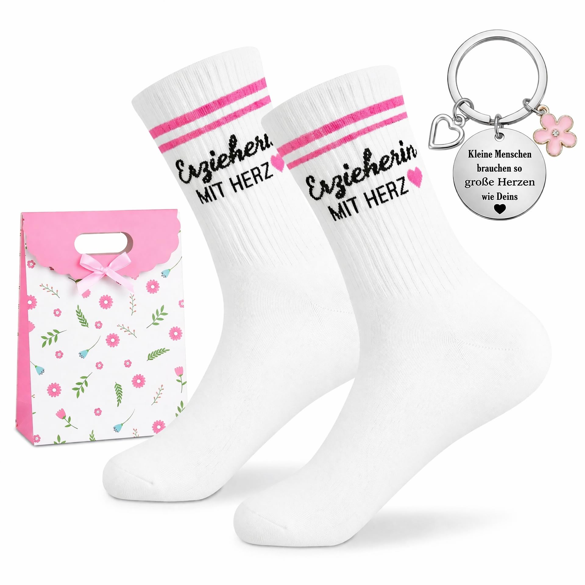 DINSAGE Erzieherin Geschenk, Abschiedsgeschenk Kindergarten,Lehrer Geschenk, Socken mit Herz Schlüsselanhänger, Lehrerin Geschenke, Danke Abschied Beste Erzieher Kita, Lehrerin Grundschule
