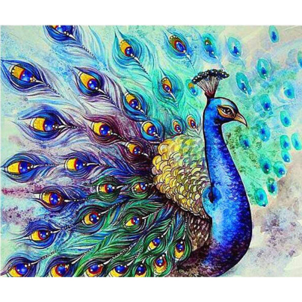 Diamond painting paon strass carrés anti-stress pour calmer l'anxiété