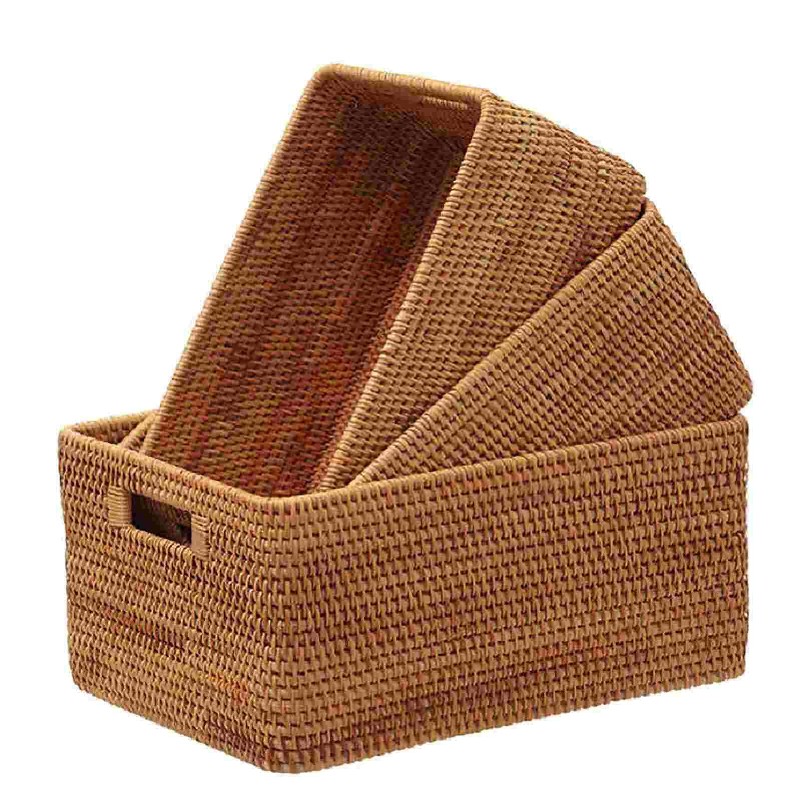 Ręcznie tkany rattanowy kosz do przechowywania z uchwytem prostokątny wiklinowy kosz na owoce warzywa chleb taca do serwowania żywności nizer 30 x 20 x 10 cm