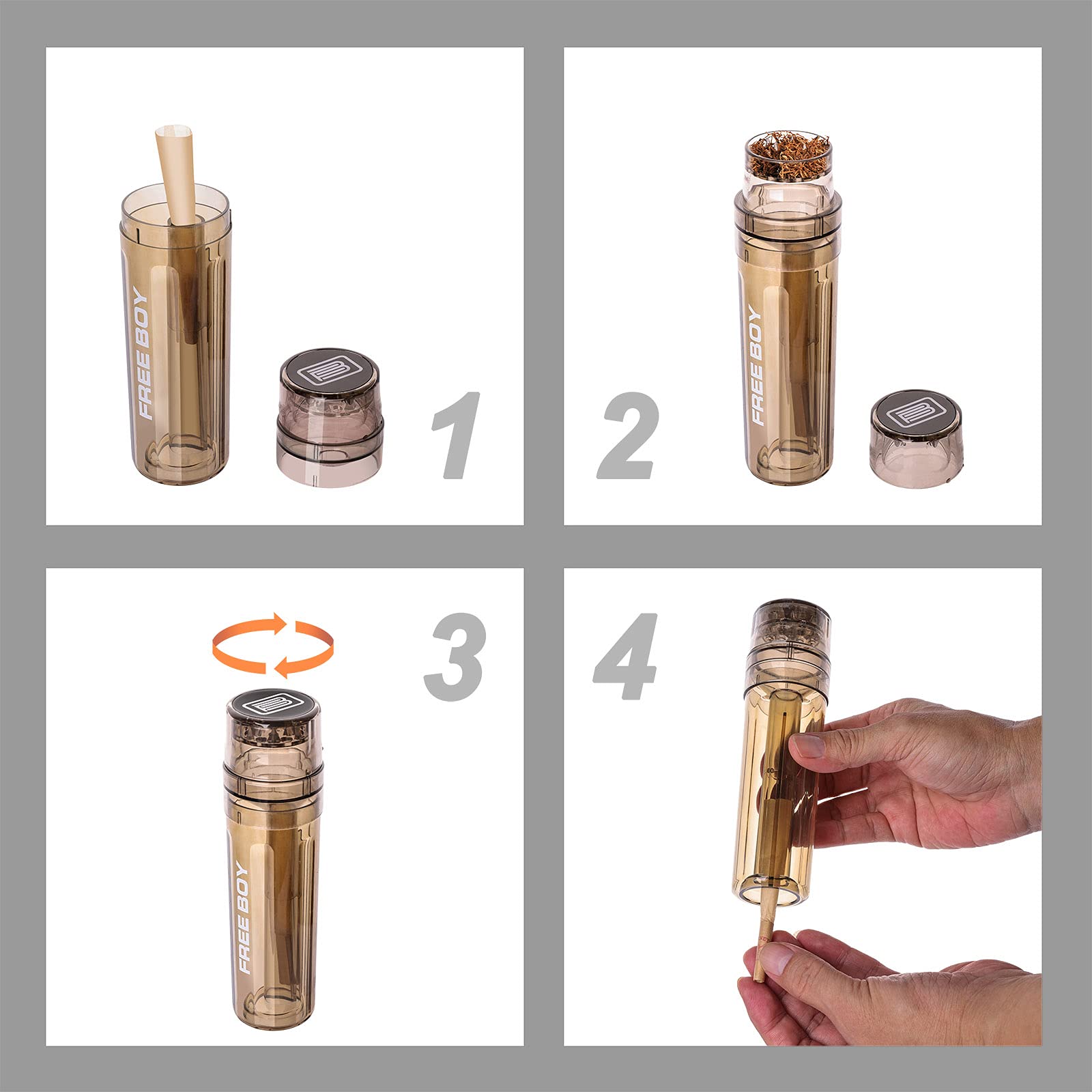 Free Boy Transparent Herb & Spice Grinder,Grinder Roll Pack with Cone