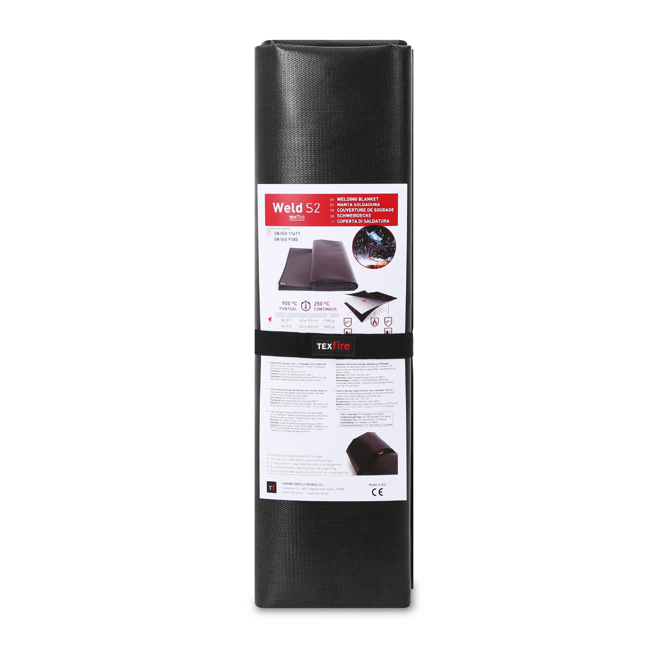 TEXFIRE | Coperta ignifuga per saldatura WELD S2. Resiste fino a 900ºC. Resiste agli impatti incandescenti di saldatura, taglio e smerigliatura.