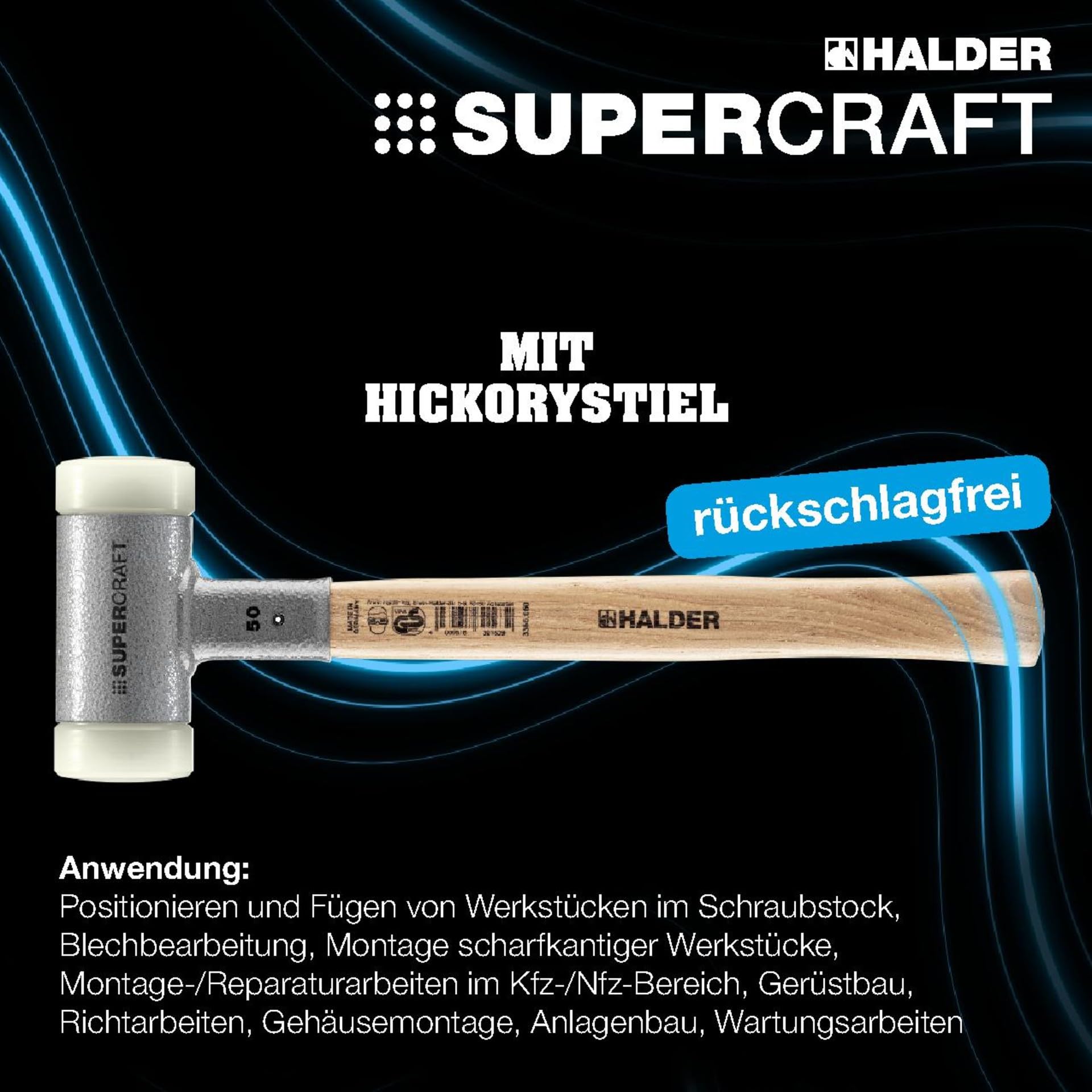 SUPERCRAFT-Schonhammer, mit schwingungsdämpfendem, ergonomisch geformtem und lackiertem Hickorystiel | D=50 mm | 3366.050