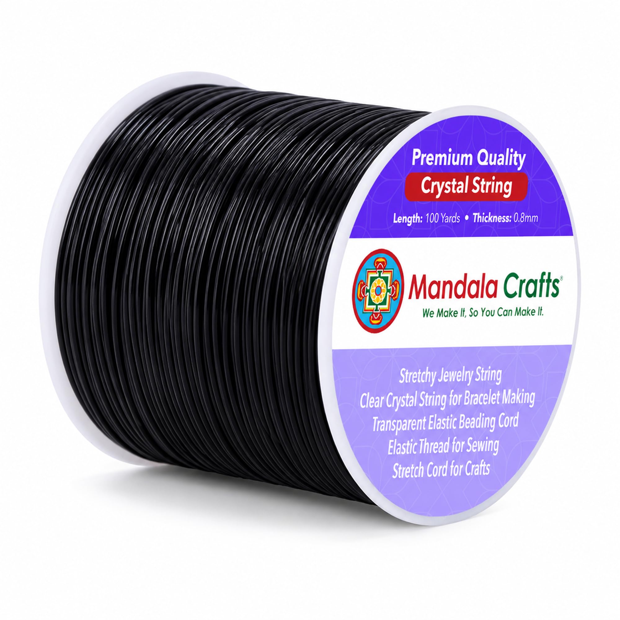 Mandala Crafts Black 0.8Mm Stretchy Transparent Crystal String – 100 Yards Elastic Beading Cord Thread For Bracelet Making, Necklace & Jewelry Making