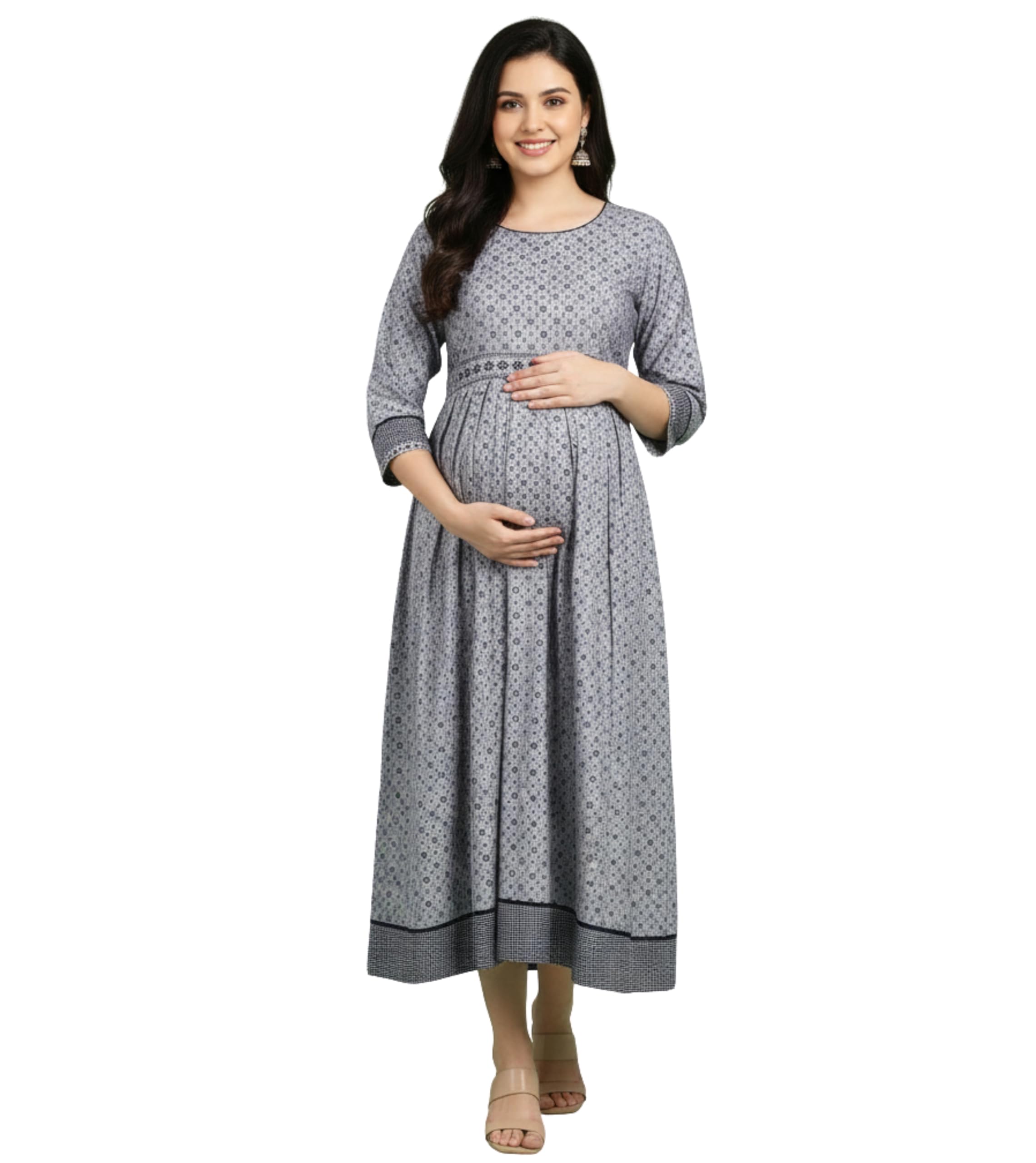 Maternity Dresses for Women Cotton | Printed Feeding Anarkali Kurta with Dual Nursing Zippers for Pre & Post Partum | Gift for Pregnant Woman-image-15