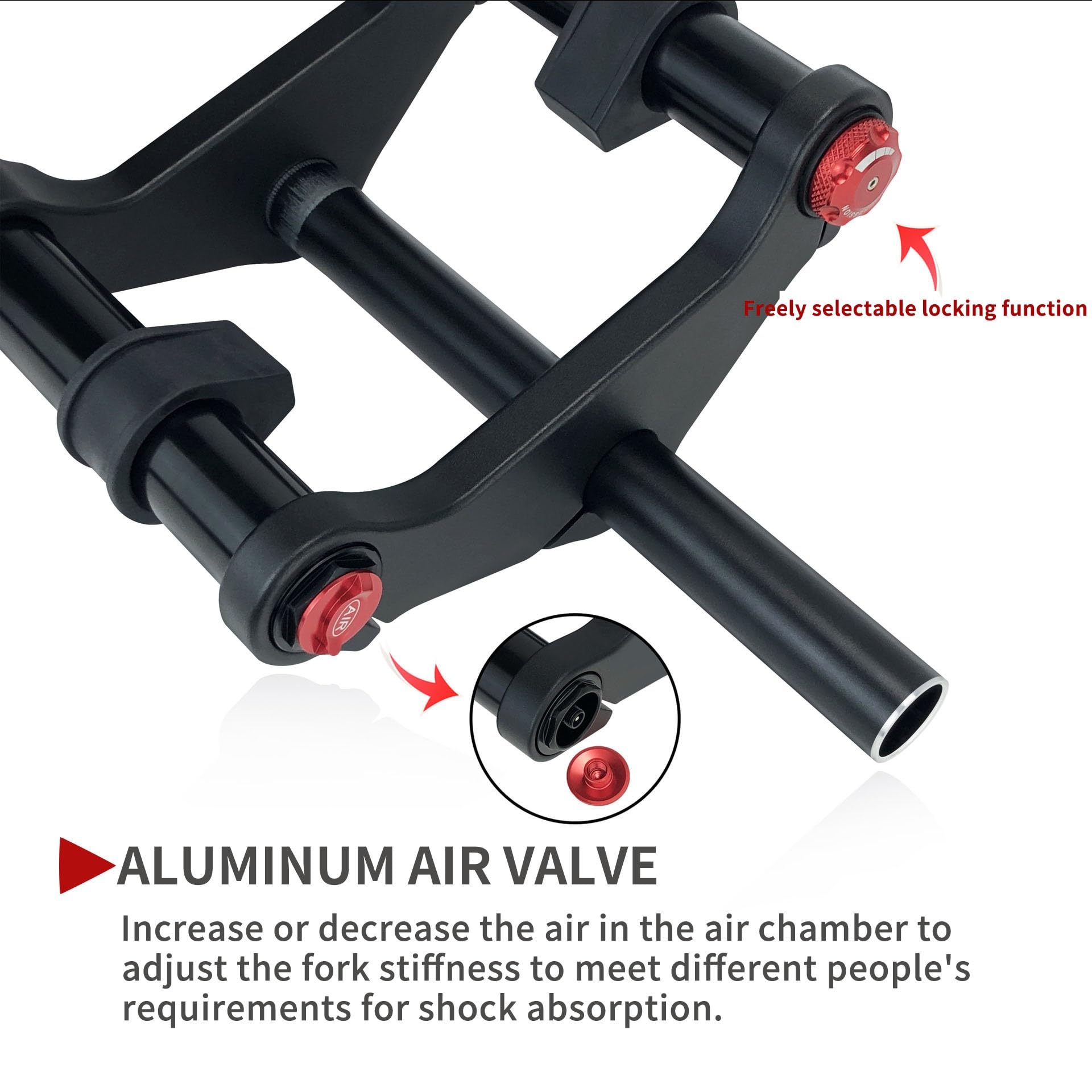Forcella Ammortizzata per Bici 26" 5.0 Pneumatico Forcella Fat Bike 1-1/8" Freno a Disco Dritto Bici elettrica Forcella ad Aria Escursione 190mm Perno Passante 15 * 150mm Forcella