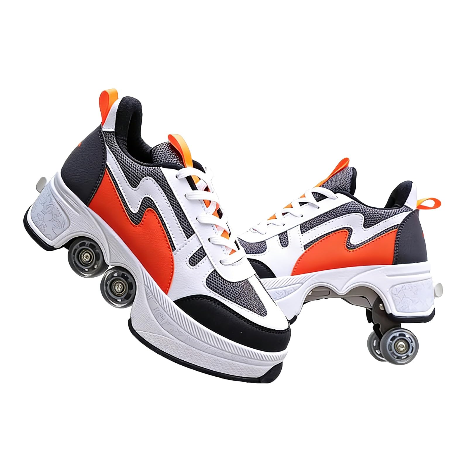 Dwurzędowe Rolki Deform | Wrotki 2 w 1 - Niewidoczne Automatyczne Buty do Chodzenia Deformation | z Wyjmowanym Kółkiem do Jazdy Na Rolkach i Parkouru | Redukujące Rolki Quad
