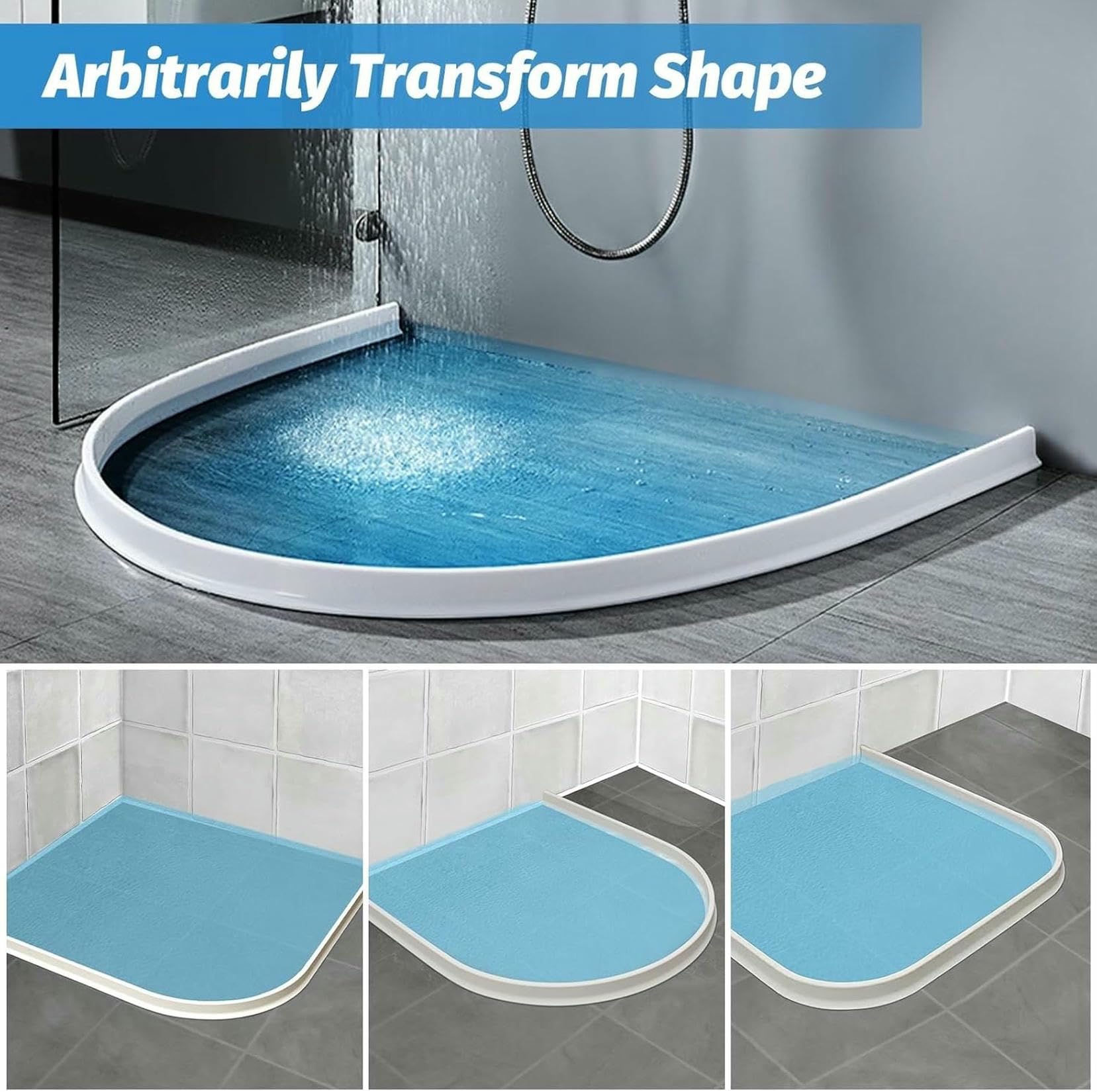 Diga per Doccia, paraspruzzi per Doccia da 78,8 Pollici e 5/6,5/10 cm di Altezza, Nuova diga per soglia Doccia Pieghevole, Tappo per separazione a Secco dell'Acqua ~/