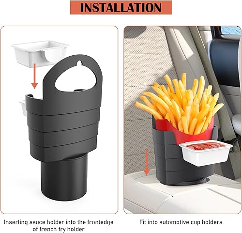 Miniatura 7 de Caishenye Paquete de 2 soportes para papas fritas para automóvil, soporte para salsa de inmersión con taza, soporte para condimentos con taza para