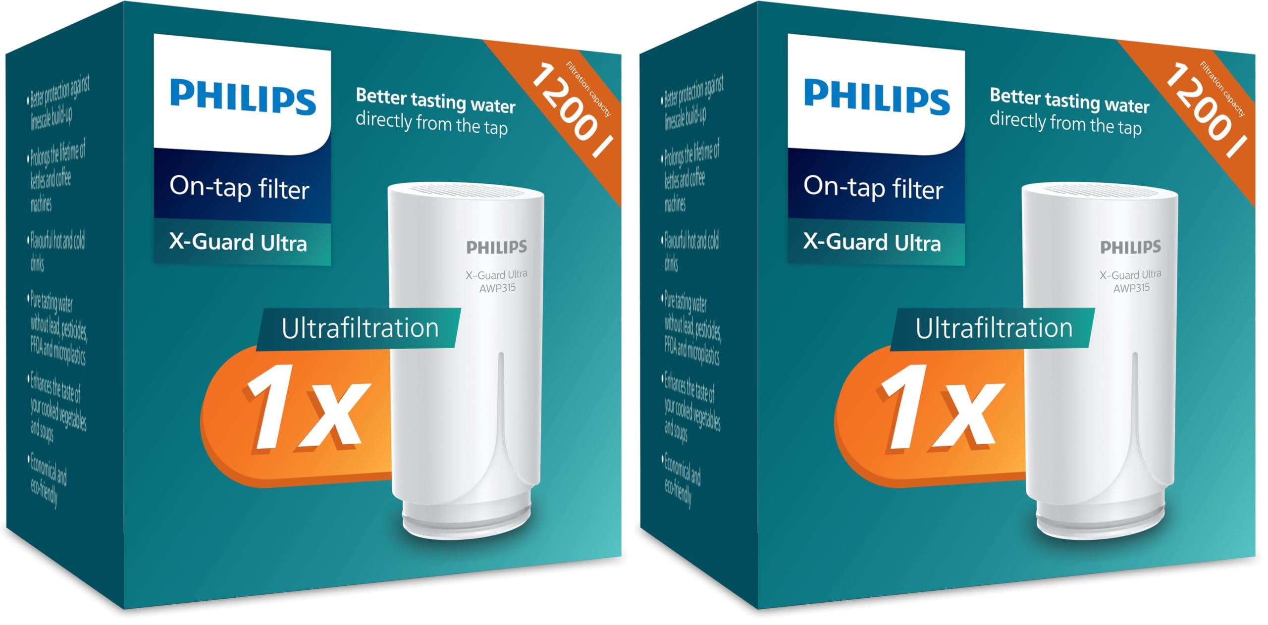 Philips Water Ontap Filterpatrone AWP315/10, ULTRAFILTRATION, 1200 L Filtrationskapazität (Packung mit 2)