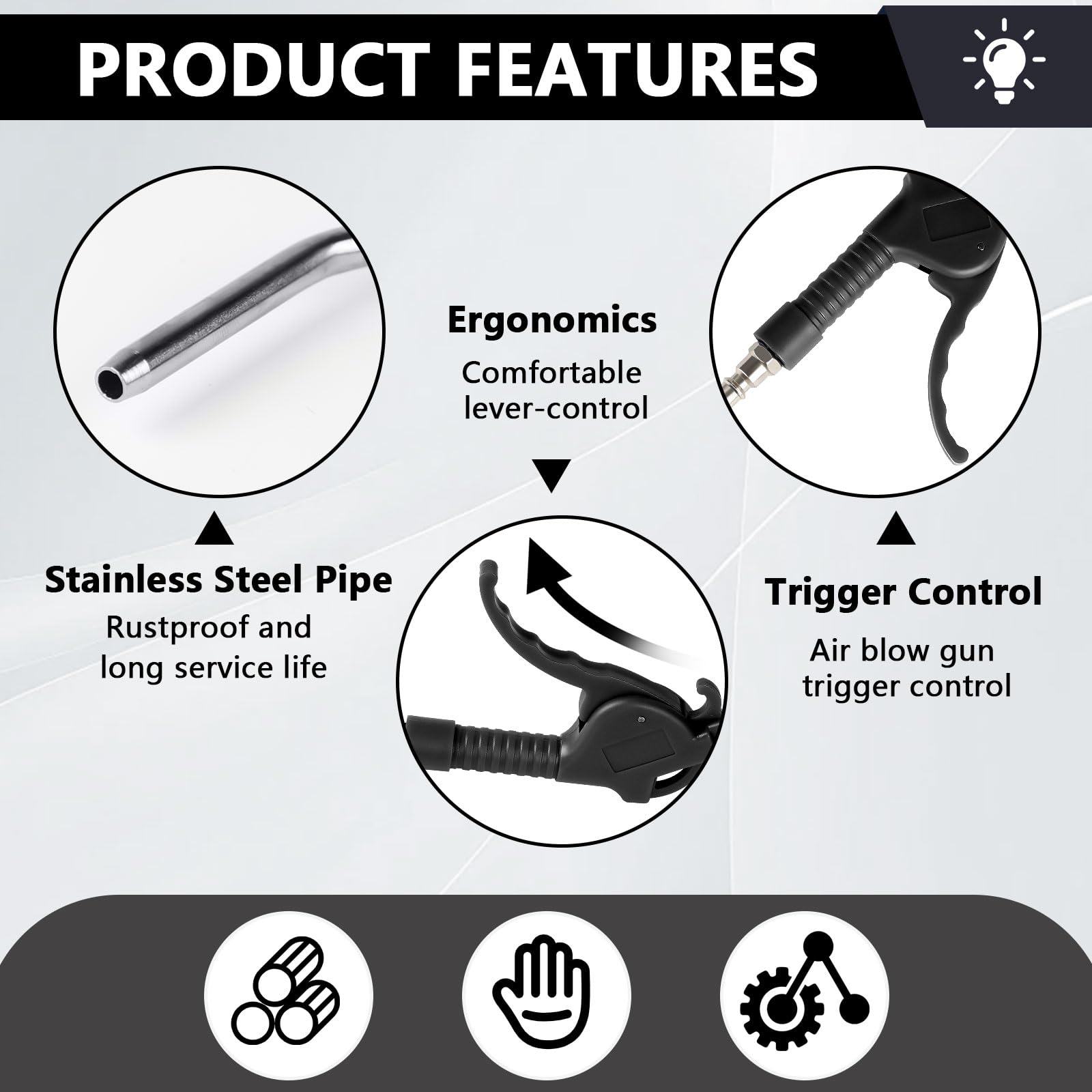 EXLECO 3 X Soufflette Air Comprimé Bec Long Soufflette Compresseur 95mm 295mm 490mm Pistolet Air Comprimé Long Pistolet Compresseur Air avec Raccord 1/4" Accessoires Compresseur D'air Max. 8 Bar Noir