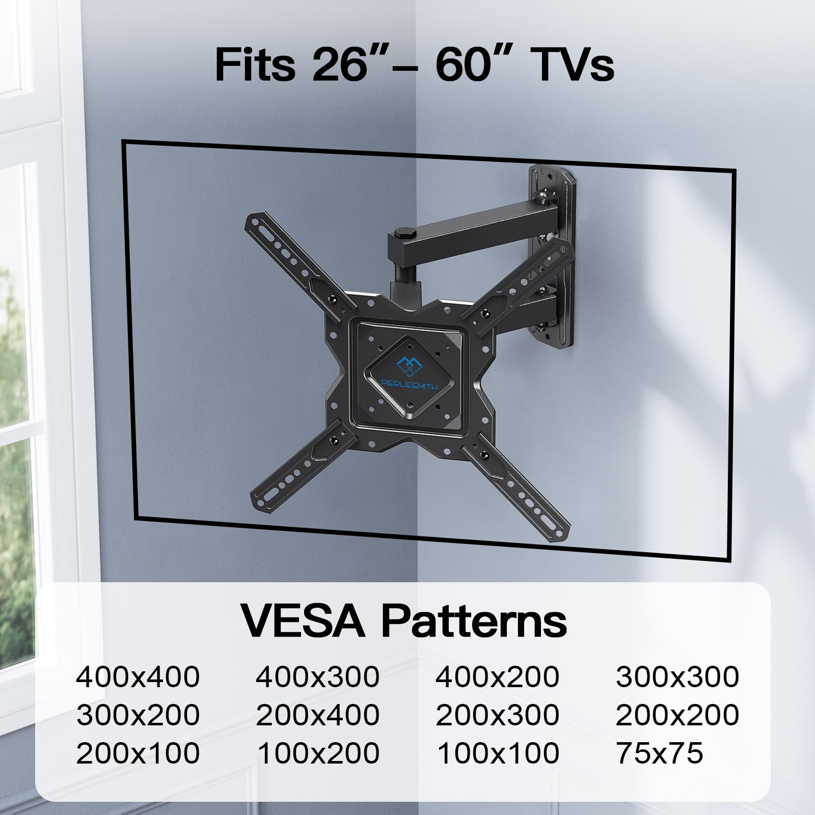 PERLESMITH TV Wandhalterung Schwenkbar Neigbar Wandhalterung Fernseher für 26-60 Zoll Flach & Curved Fernseher oder Monitor bis zu 35kg, TV Halterung Max.VESA 400x400mm
