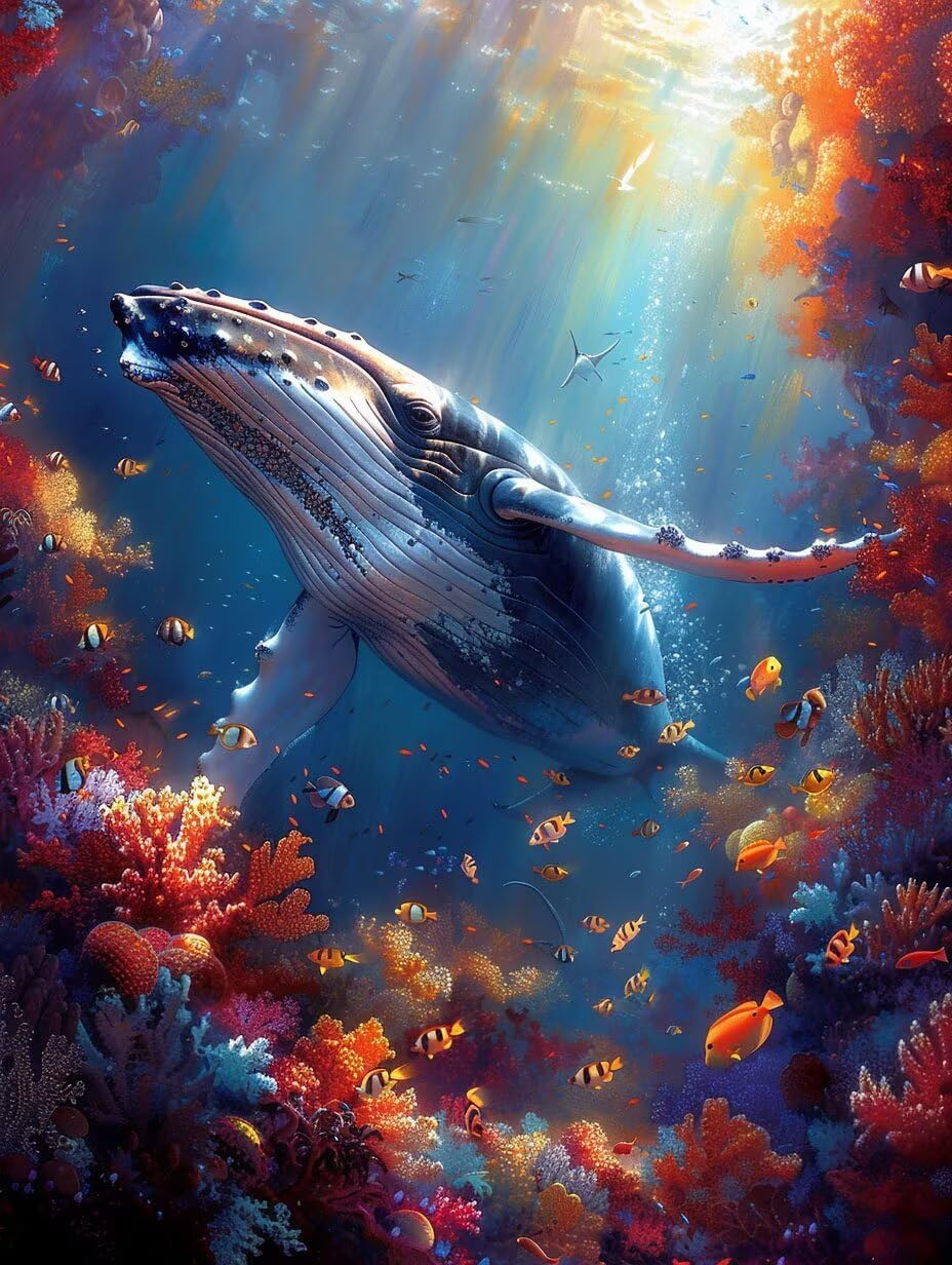 数字油絵キット 鯨 数字で塗り絵 コーラル 完全手書き 絵画 Paint by Numbers DIY 塗り絵 大人用 初心者向け