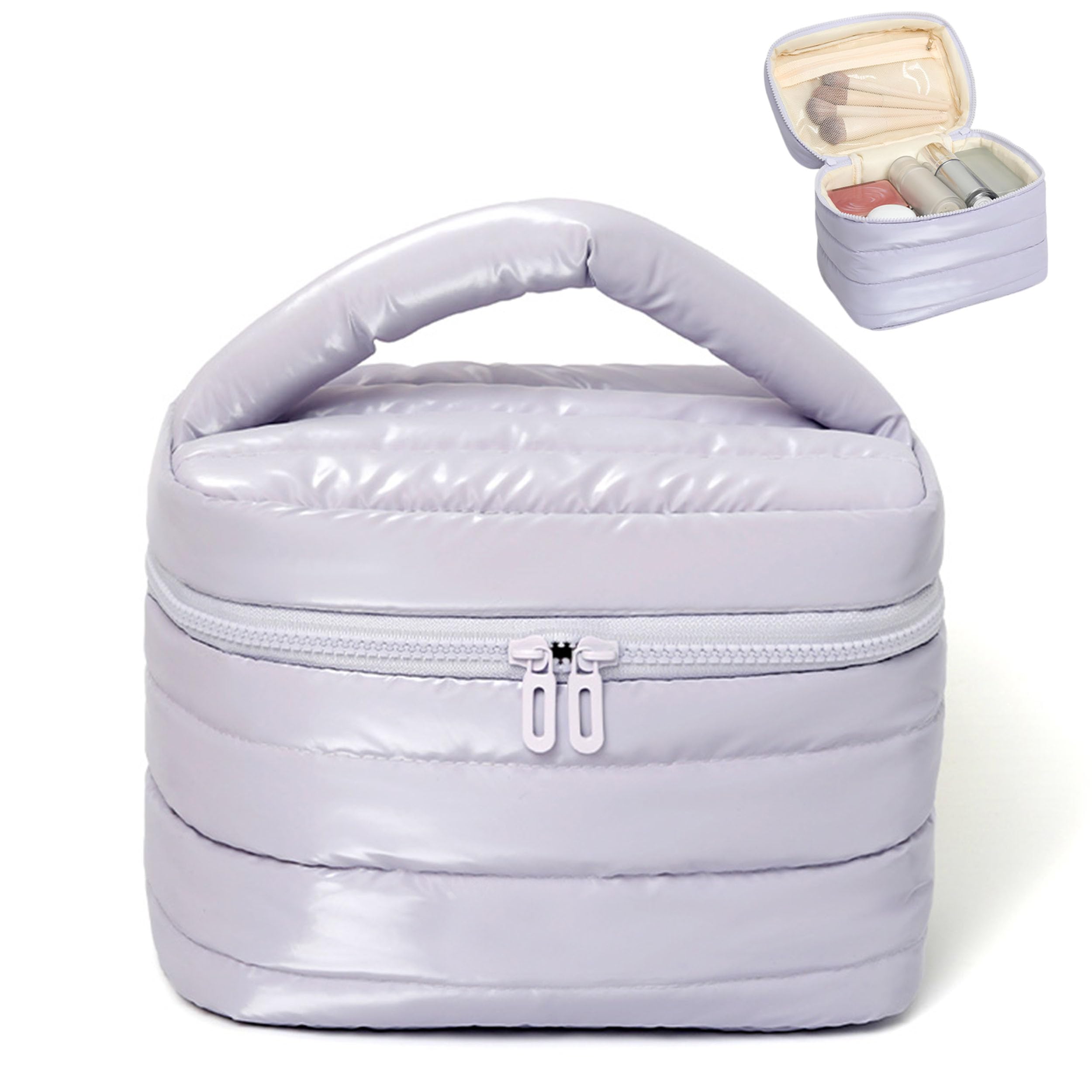 Prite Makeup Bag for Women Cute Cosmetic Bag Girls Portable Waterproof Toiletry Bag Travel Make Up Organizer Bag with Handle (Violet)