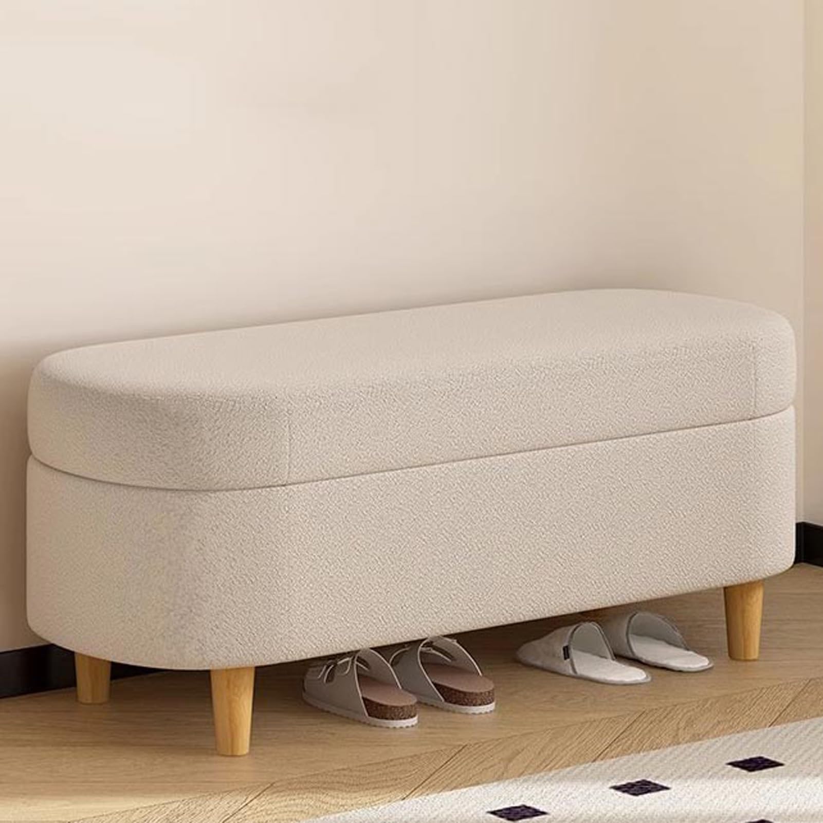 OIFAODAO Velvet Storage Ottoman Bench with Padded Seat 80cm Box(Cream)