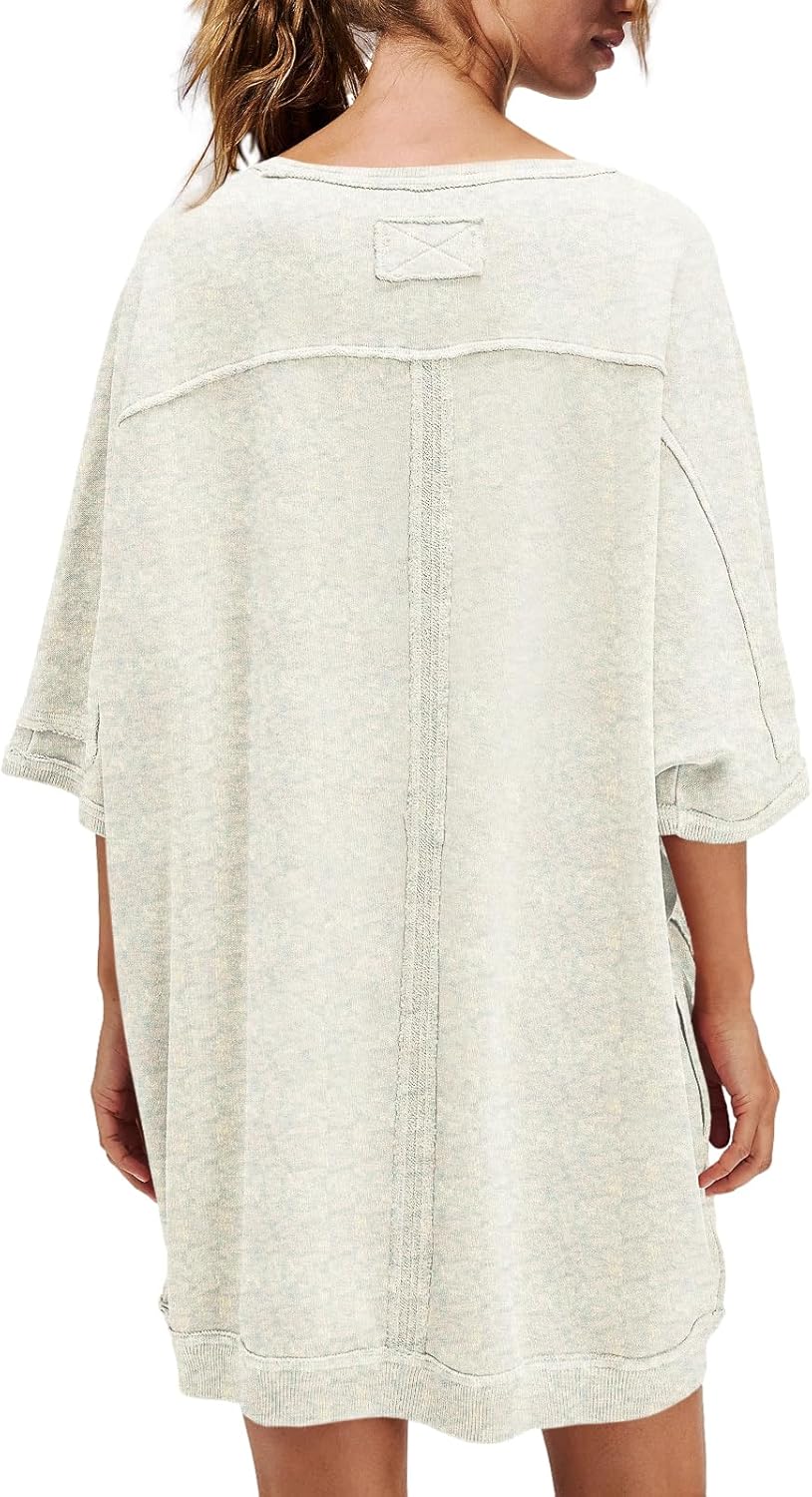 Nirovien Women's Oversized Sweatshirt Dress 3/4 Sleeve Crewneck Tunic Sweatshirts Casual Long Pullover with Pockets - Image 2