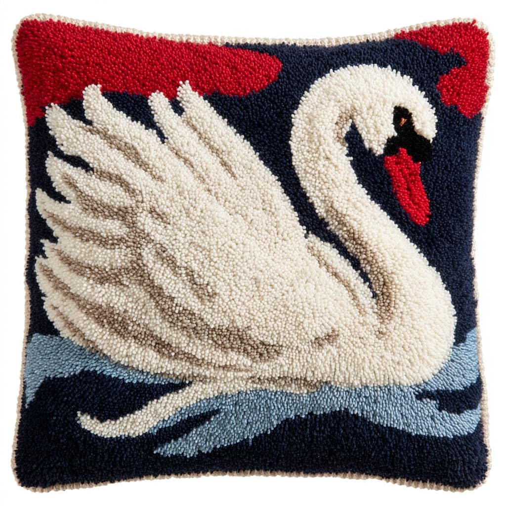 Taxpy Latch Hook Kits, White Swan Pillow Cover DIY Crochet Hook Cushion Rug Making Kits with Printed Pattern Canvas Needlework Hooking Adorment 43x43cm