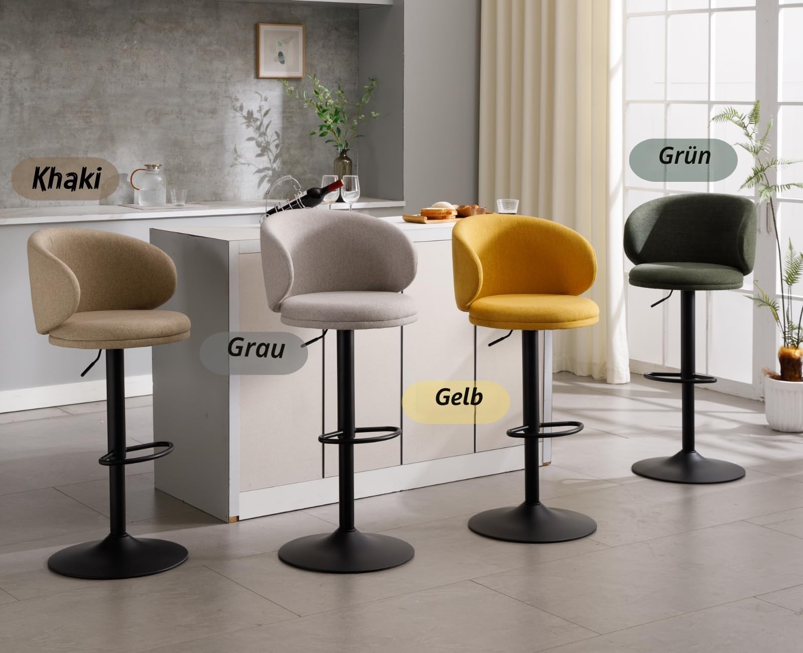 chairus Barhocker 2er Set Höhenverstellbare Barstuhl mit Fußstütze Grün