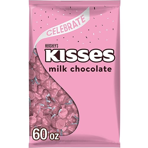 HERSHEY'S KISSES Milk Chocolate Candy Bulk Bag, 60 oz - Pink - 60 Ounce (Pack of 1)