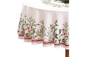 Elrene Home Fashions Winter Holiday Berry Bordered Oval Tablecloth: The Perfect Festive...