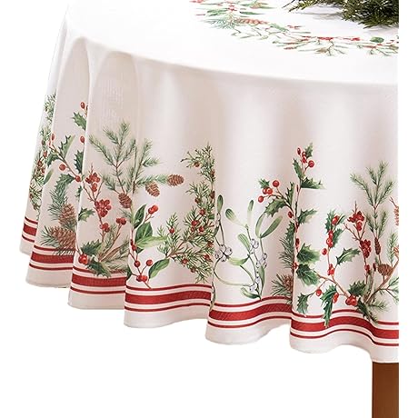 Elrene Home Fashions Winter Holiday Berry Bordered Oval Tablecloth: The Perfect Festive...