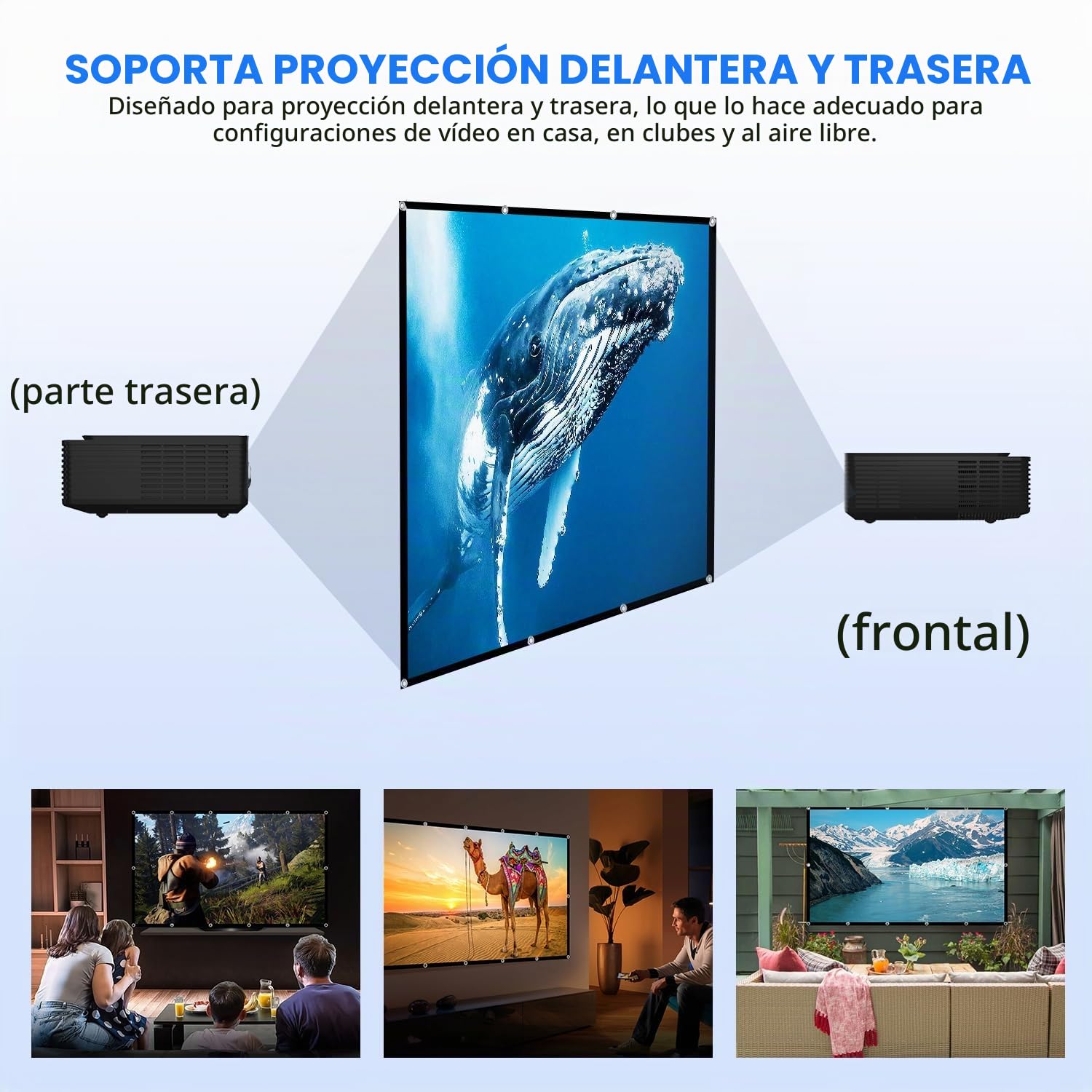 Pantalla de proyector frontal y trasera plegable portátil de 84 pulgadas (213 cm), para interiores y exteriores, 4K 16:9 HD, pantalla de proyección de doble cara para películas, camping