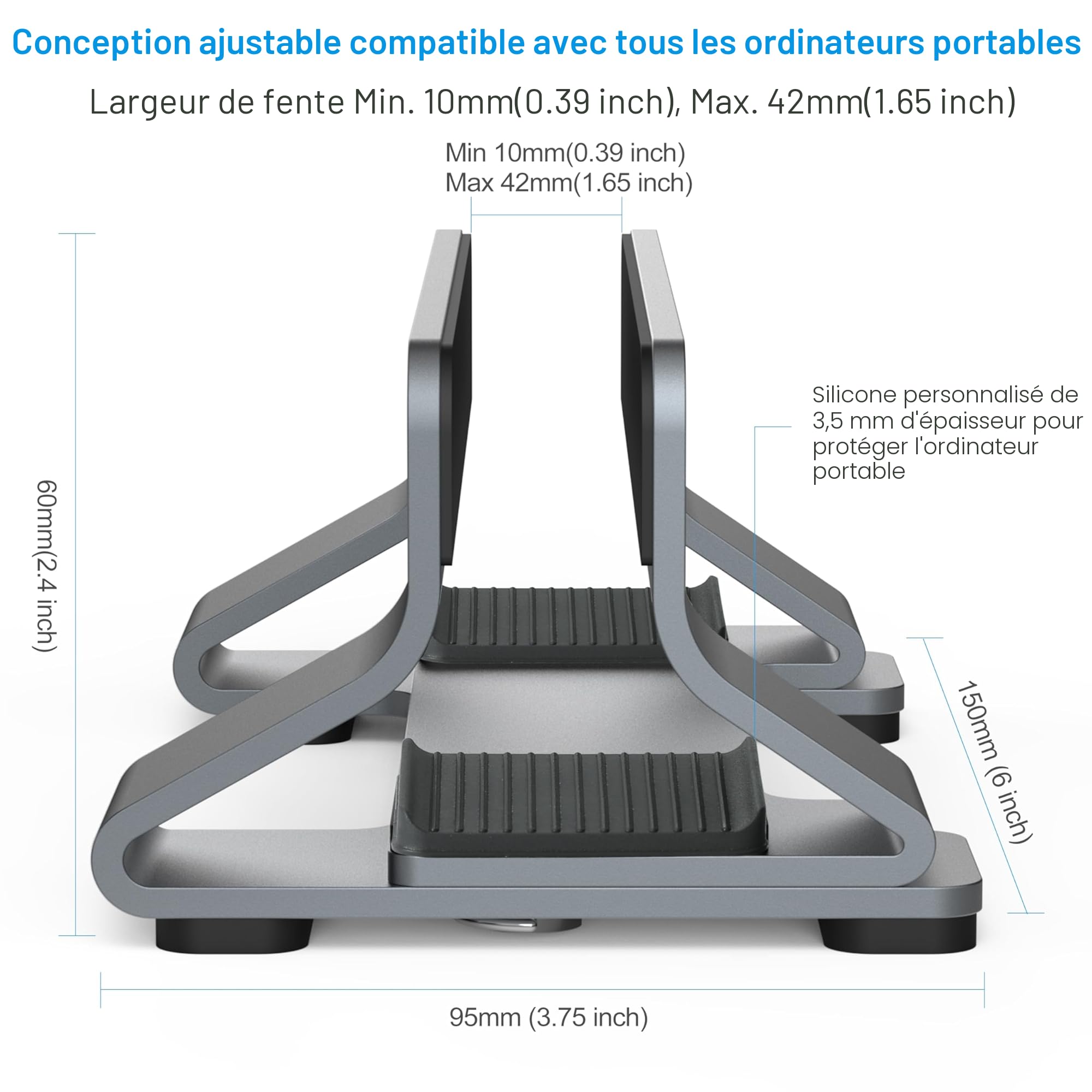 Support Vertical pour Laptop en Aluminium, Fente Réglable 12-42mm, Rangement Gain de Place pour MacBook