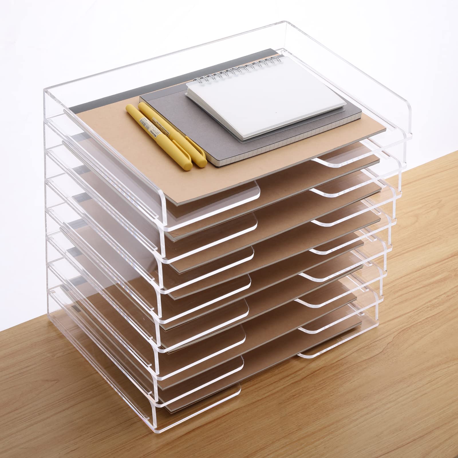 Sanrui - Bandeja apilable para papel, organizador de archivos y papel en acrílico para escritorio, organizador transparente para la mesa de la oficina, el hogar o la escuela, 2 niveles