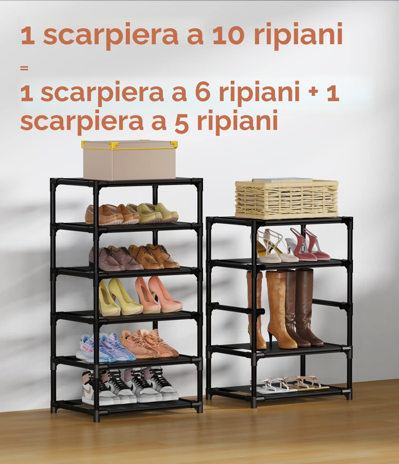 Vicye Scarpiera a 11 Ripiani con Copertura Antipolvere per 20-22 Paia di Scarpe, Impermeabile, Scarpiera Migliorare l'utilizzo dello spazio Slim in Tessuto, per Tacchi Alti, Scarpe Sportive, Nera