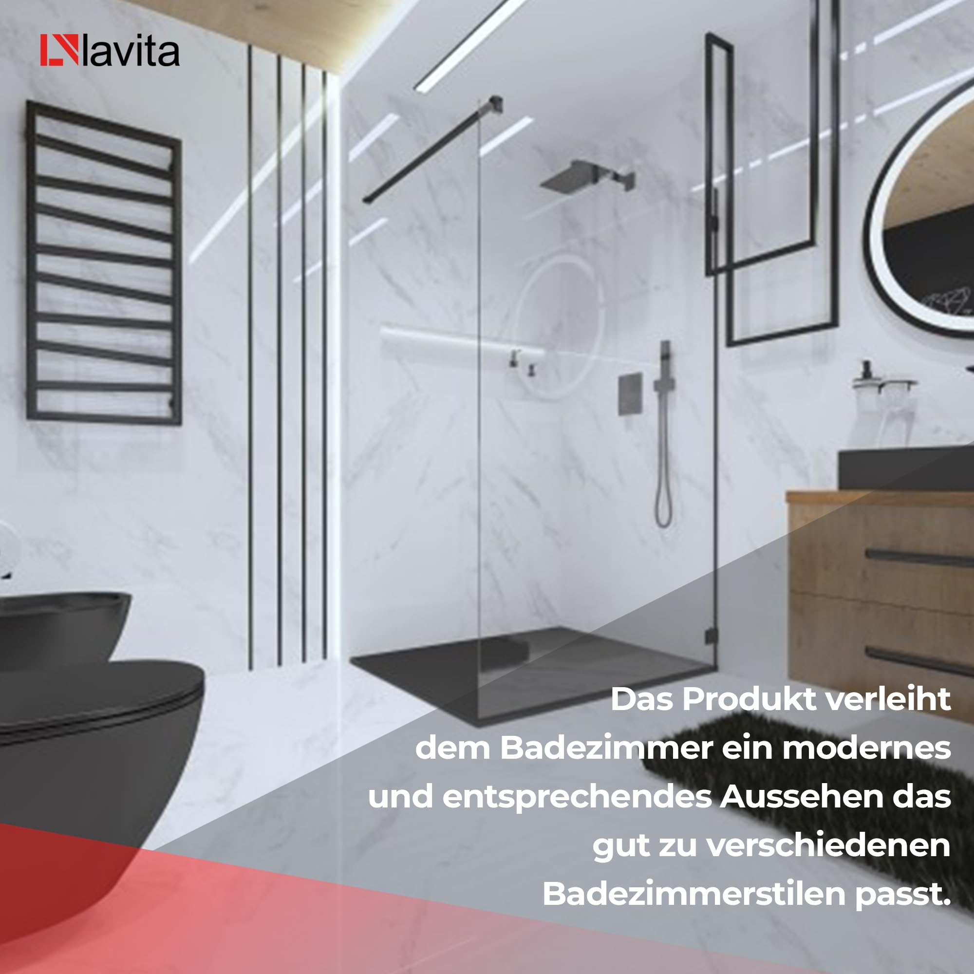 LAVITA MINDORO 1200 Toallero | Negro Mate | Diseño sencillo | Acero al carbono con recubrimiento en polvo | Ahorra espacio | Ideal para la decoración de baño pequeño | Muebles de baño | 450 x 150 x