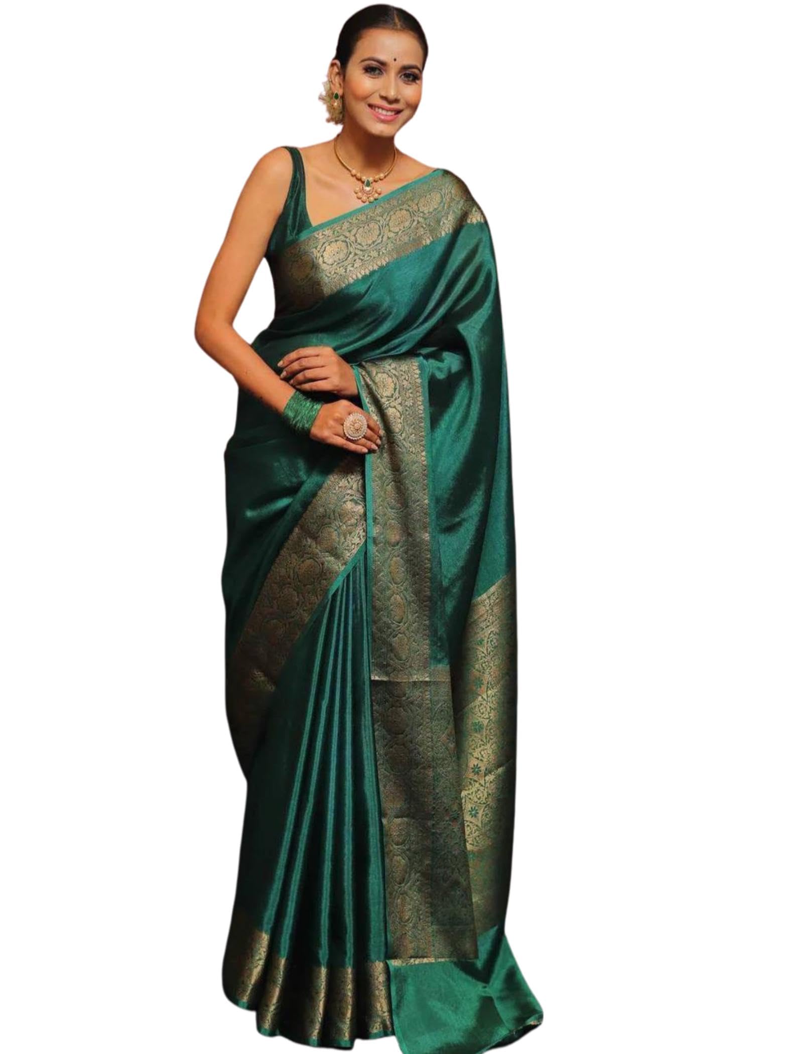 bootsy crafts Women Soft Lichi Silk Saree with Rich Jacquard Woven Design All Over Pallu and Contrast Heavy Brocade Blouse-picture-14